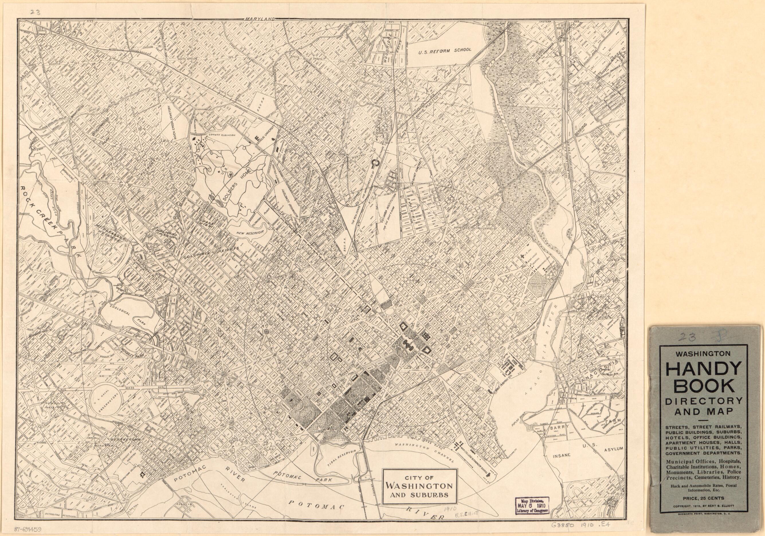 This old map of City of Washington and Suburbs from 1910 was created by Elliott & Stidham, Bert S. Elliott in 1910