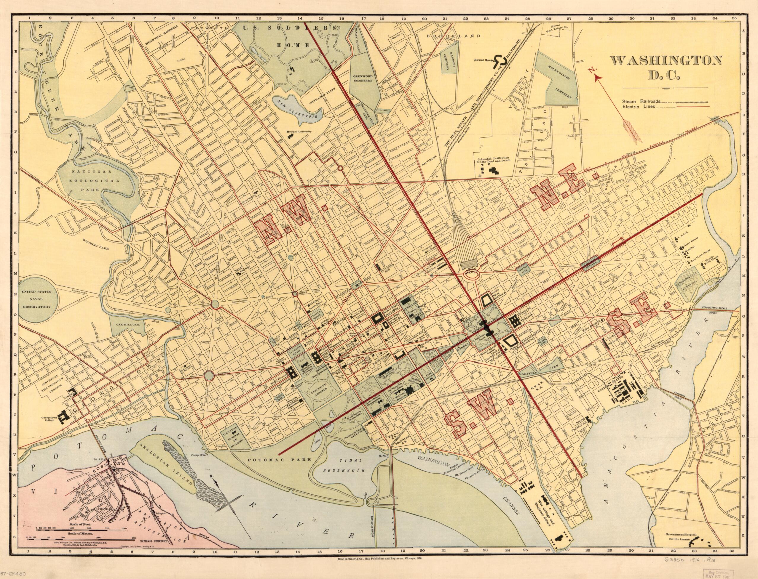 This old map of Washington, D.C from 1910 was created by Rand McNally and Company in 1910