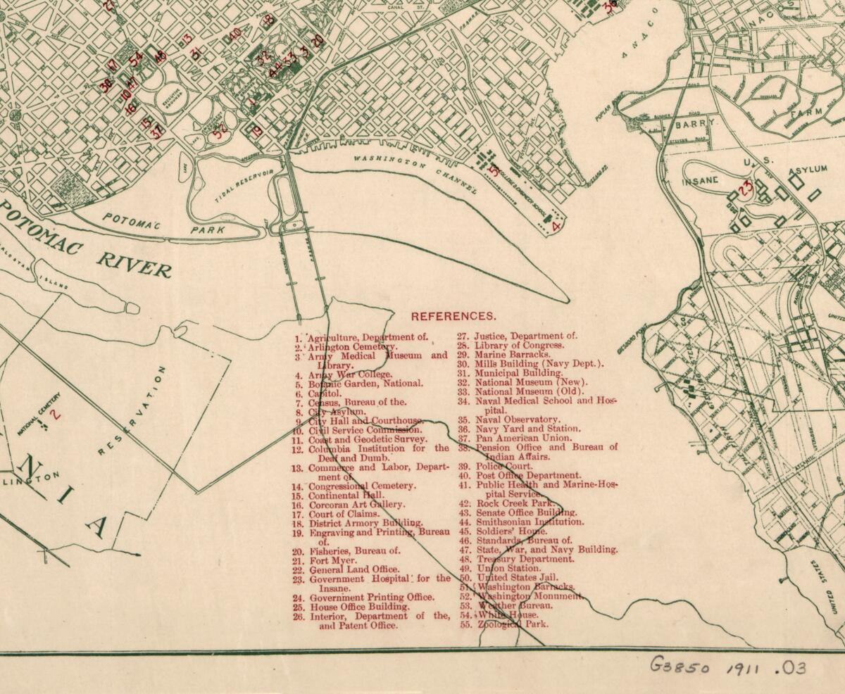 This old map of Map of the Permanent System of Highways, District of Columbia from 1911 was created by  Office of the Engineer Commissioner D.C. in 1911