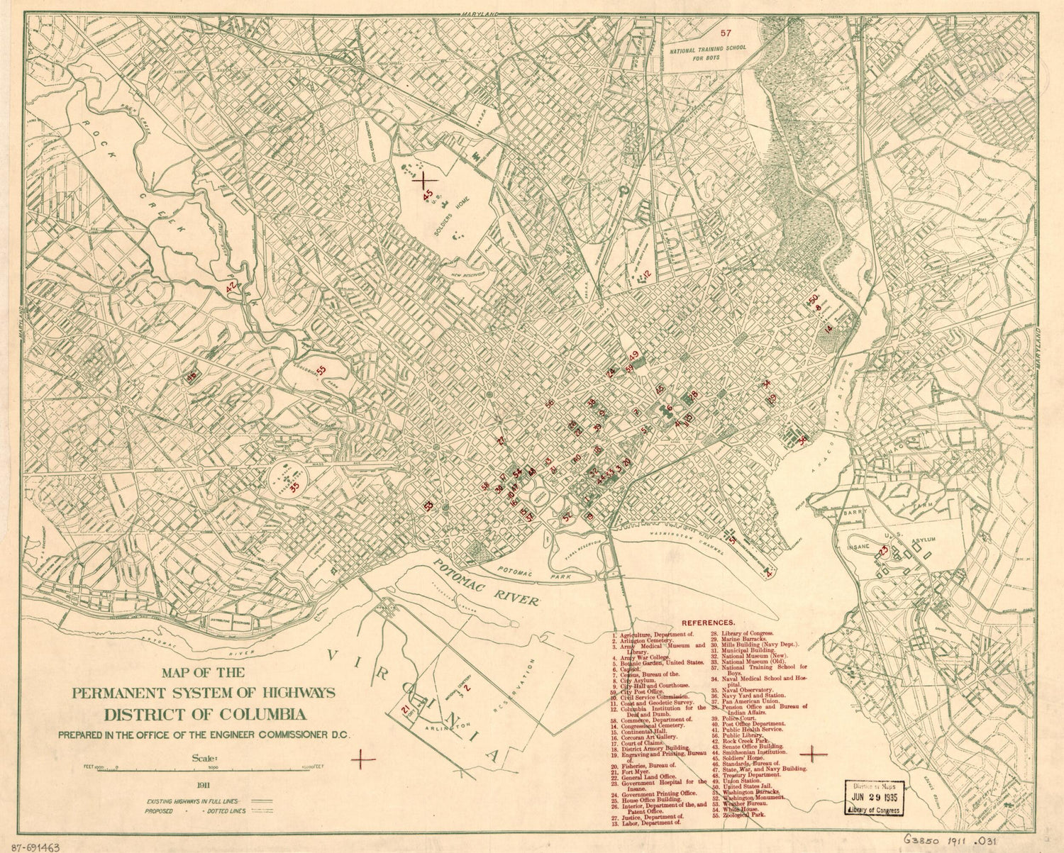 This old map of Map of the Permanent System of Highways, District of Columbia from 1911 was created by  Office of the Engineer Commissioner D.C. in 1911