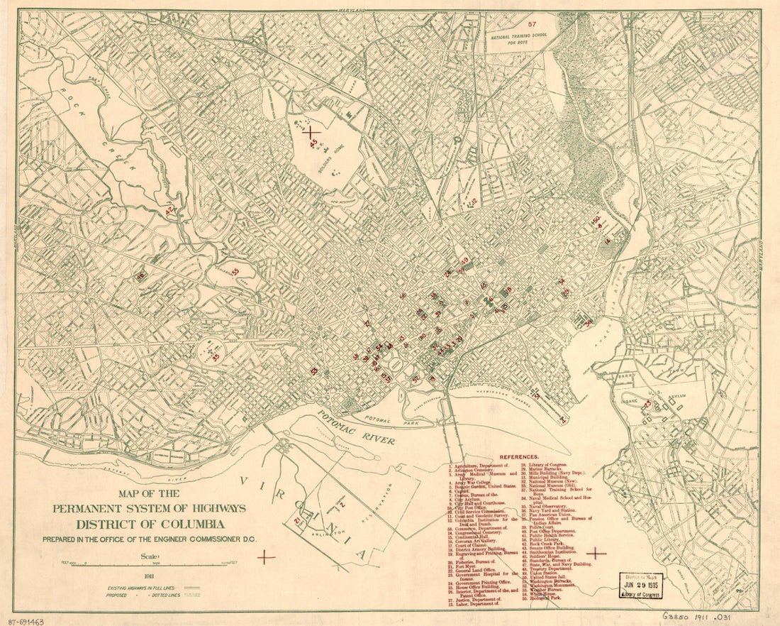 This old map of Map of the Permanent System of Highways, District of Columbia from 1911 was created by Office of the Engineer Commissioner D.C. in 1911