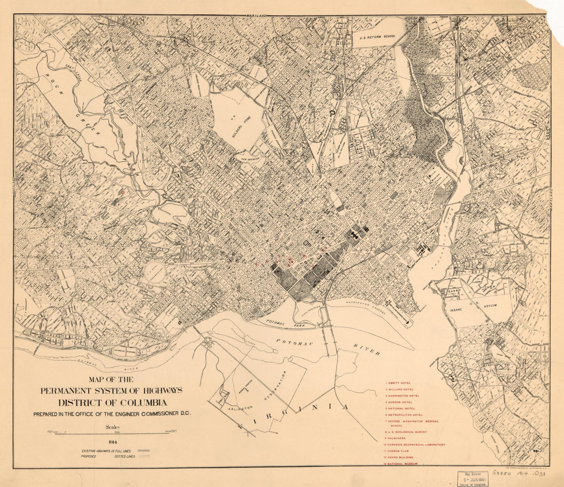 This old map of Map of the Permanent System of Highways, District of Columbia from 1914 was created by Norris Peters Co, Office of the Engineer Commissioner D.C. in 1914