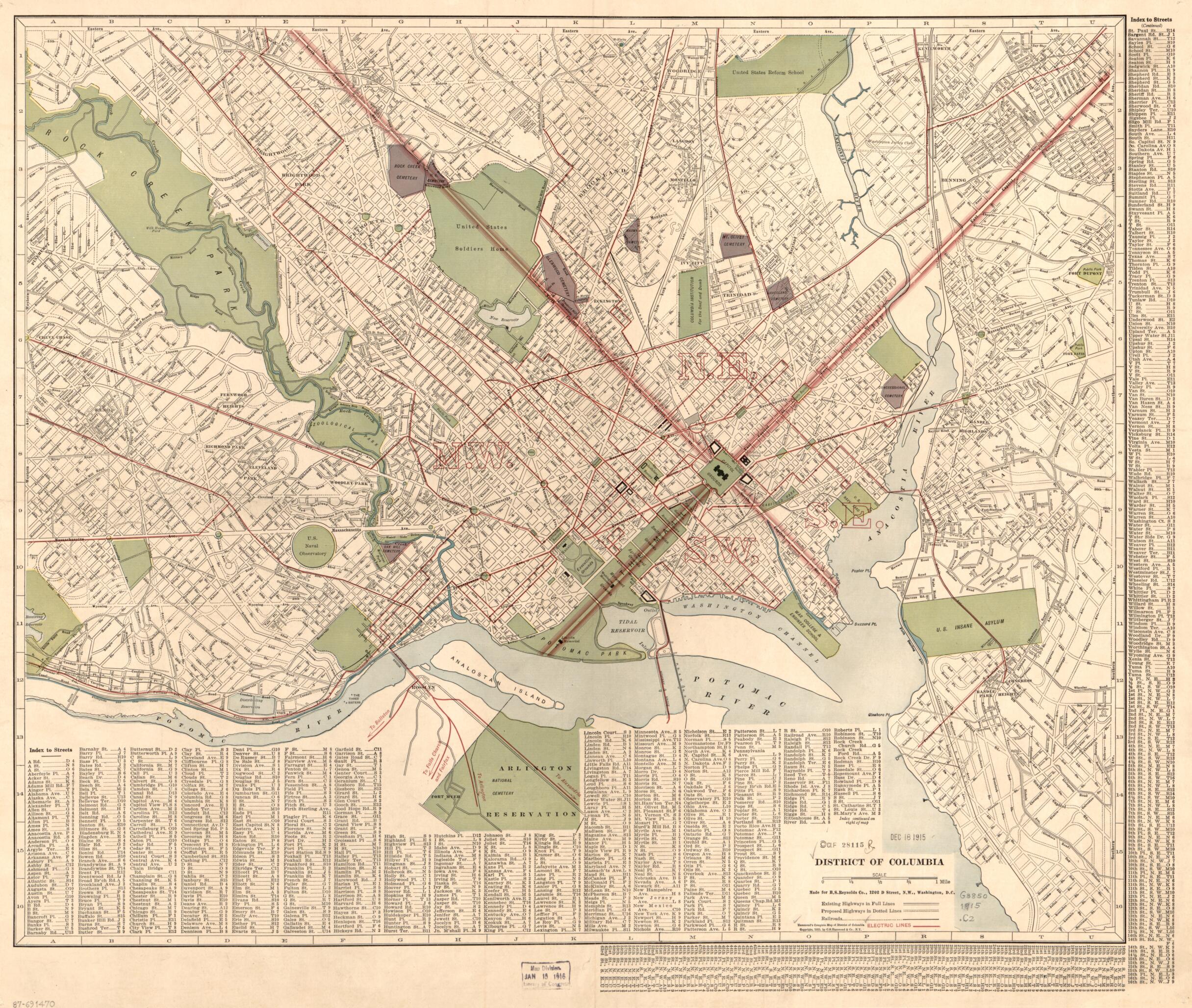 This old map of District of Columbia from 1915 was created by B.S. Reynolds Co, C.S. Hammond & Company in 1915