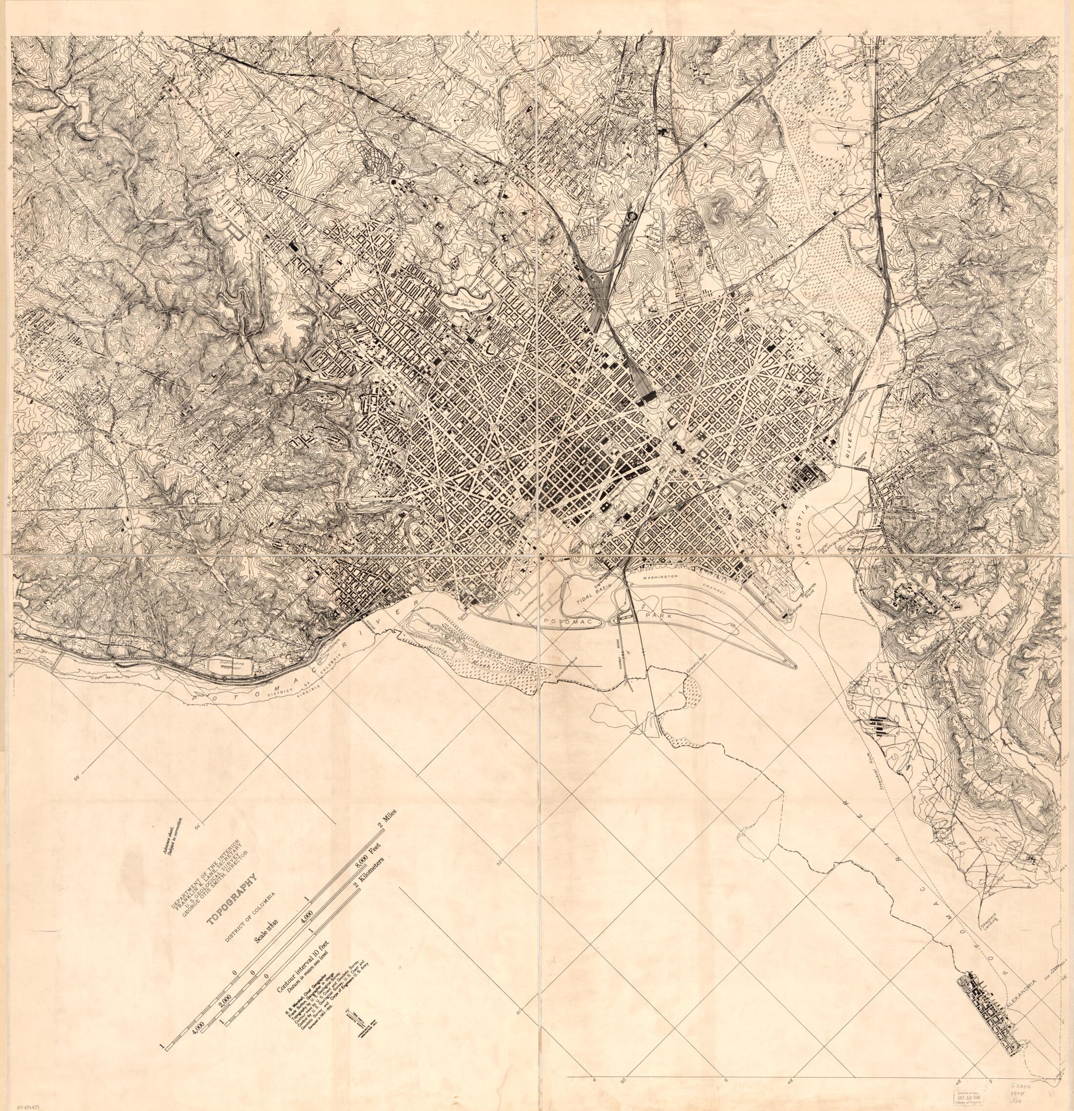 This old map of Topography, District of Columbia from 1915 was created by Geological Survey (U.S.), R. B. (Robert Bradford) Marshall, Frank Sutton, U.S. Coast and Geodetic Survey in 1915