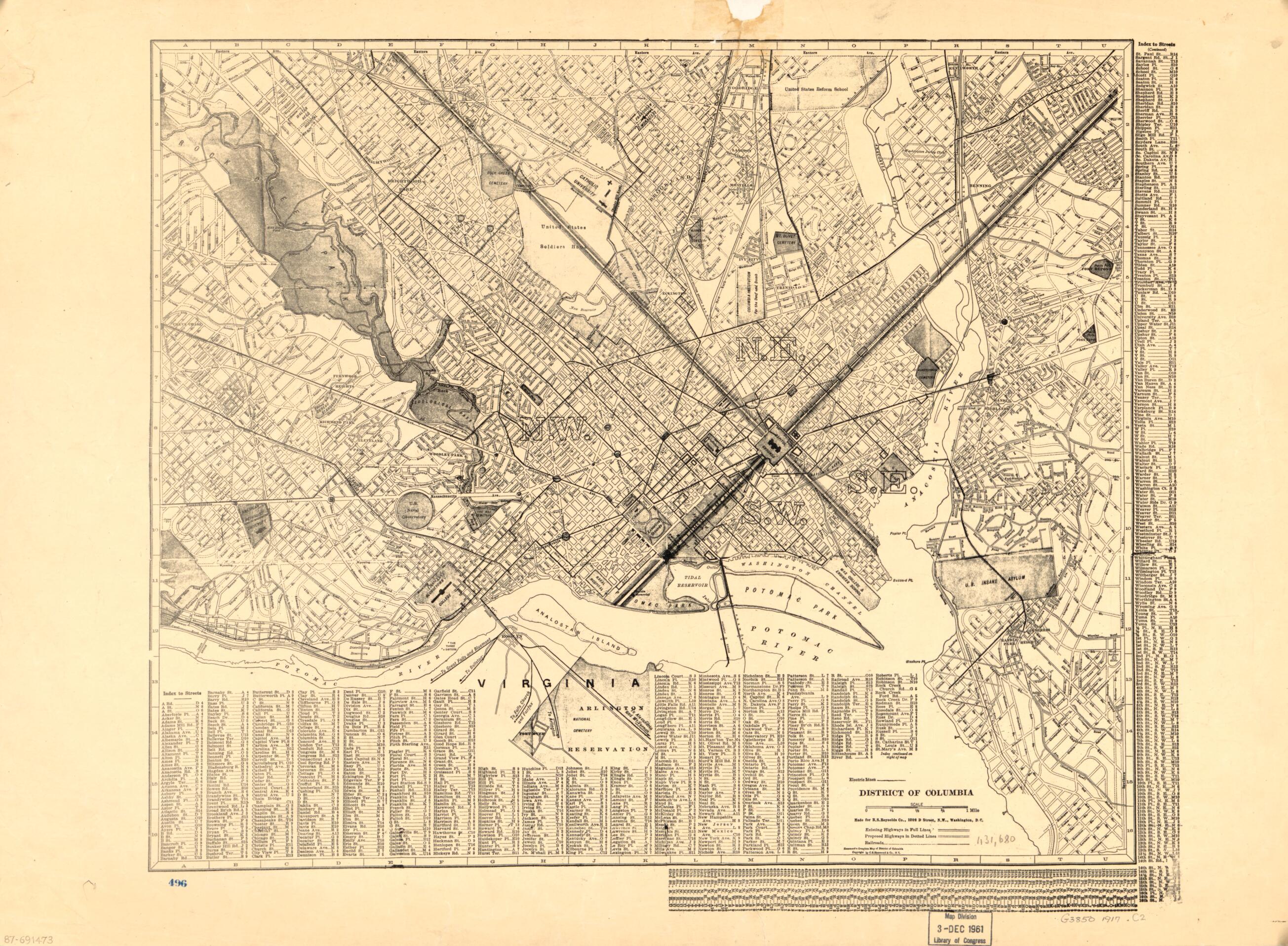 This old map of District of Columbia from 1917 was created by B.S. Reynolds Co, C.S. Hammond & Company in 1917