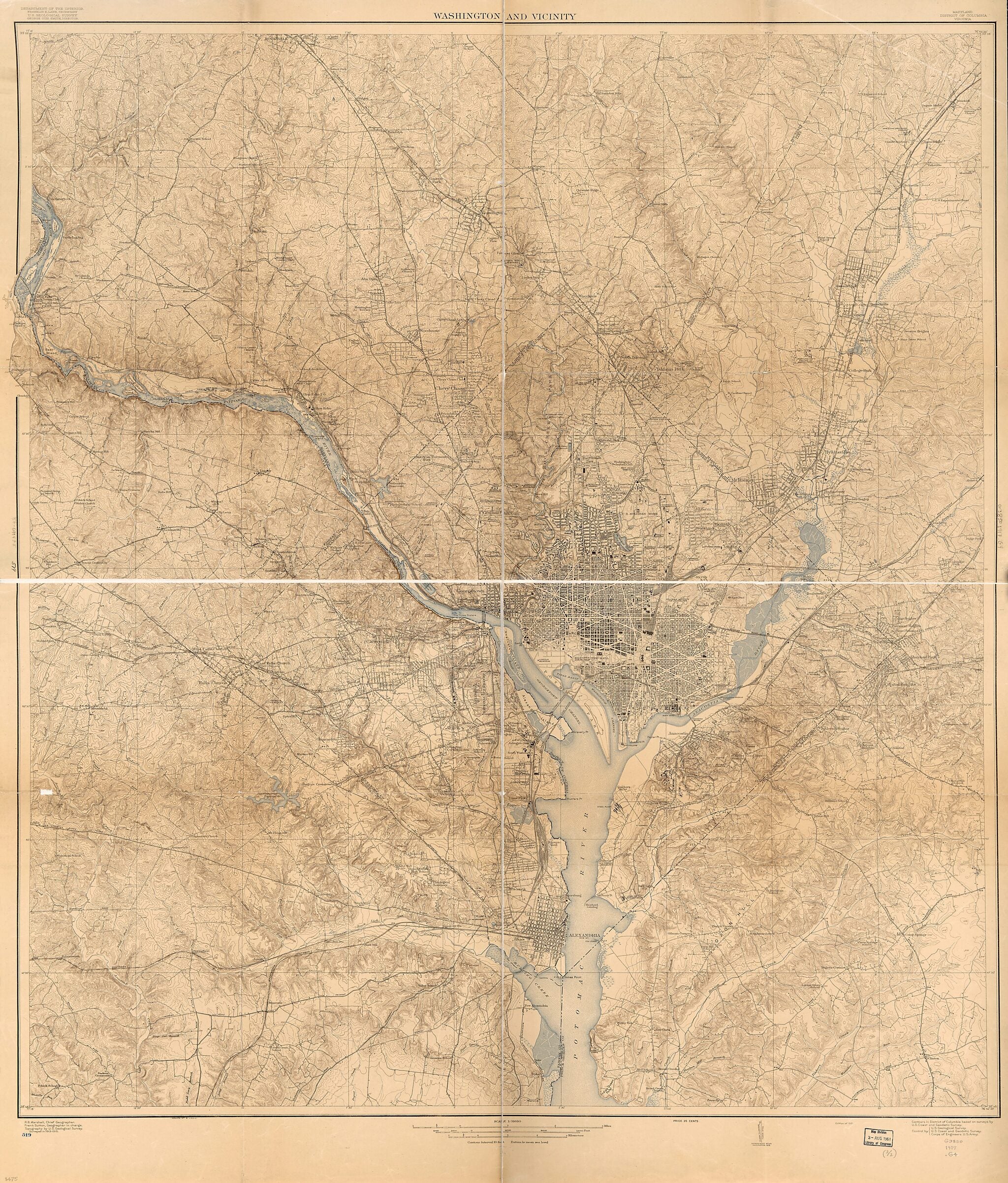 This old map of Washington and Vicinity, Maryland, District of Columbia, Virginia from 1917 was created by Geological Survey (U.S.), R. B. (Robert Bradford) Marshall, Frank Sutton in 1917