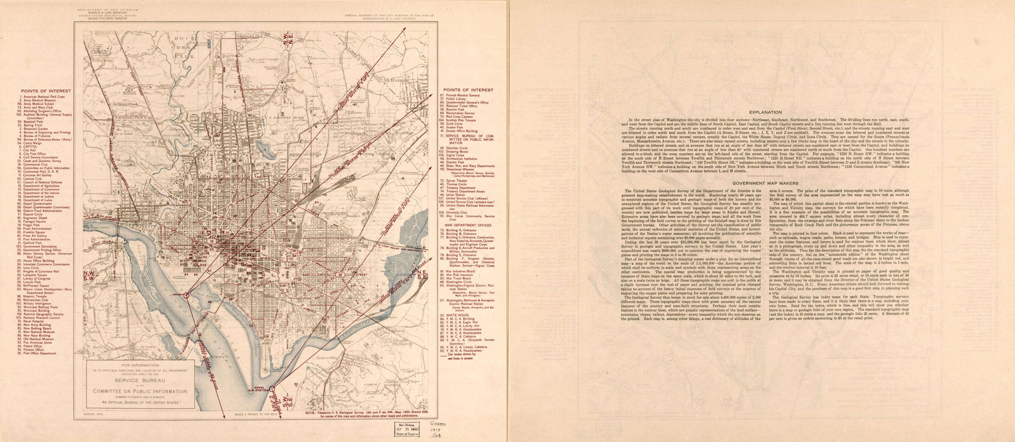 This old map of Special Reprint of the City Portion of the Map of Washington, D.C., and Vicinity from 1918 was created by Geological Survey (U.S.) in 1918