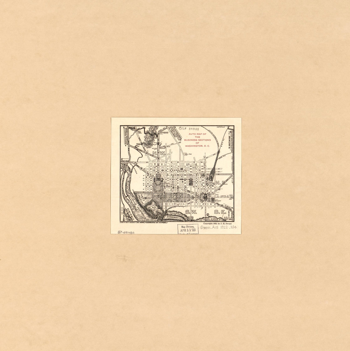 Auto Map of the Business Sections of Washington, D.C 1922 by Relic Map Company