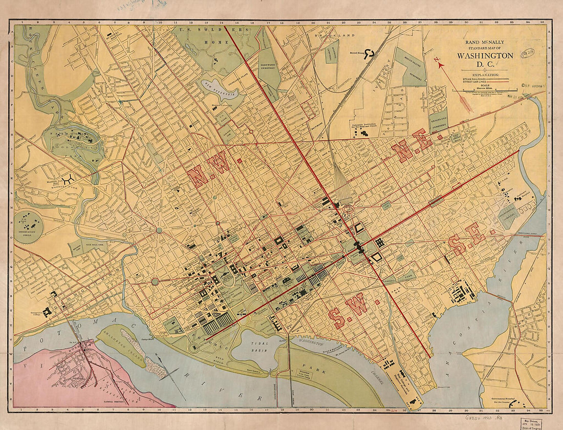 This old map of Rand McNally Standard Map of Washington D.C from 1923 was created by Rand McNally and Company in 1923
