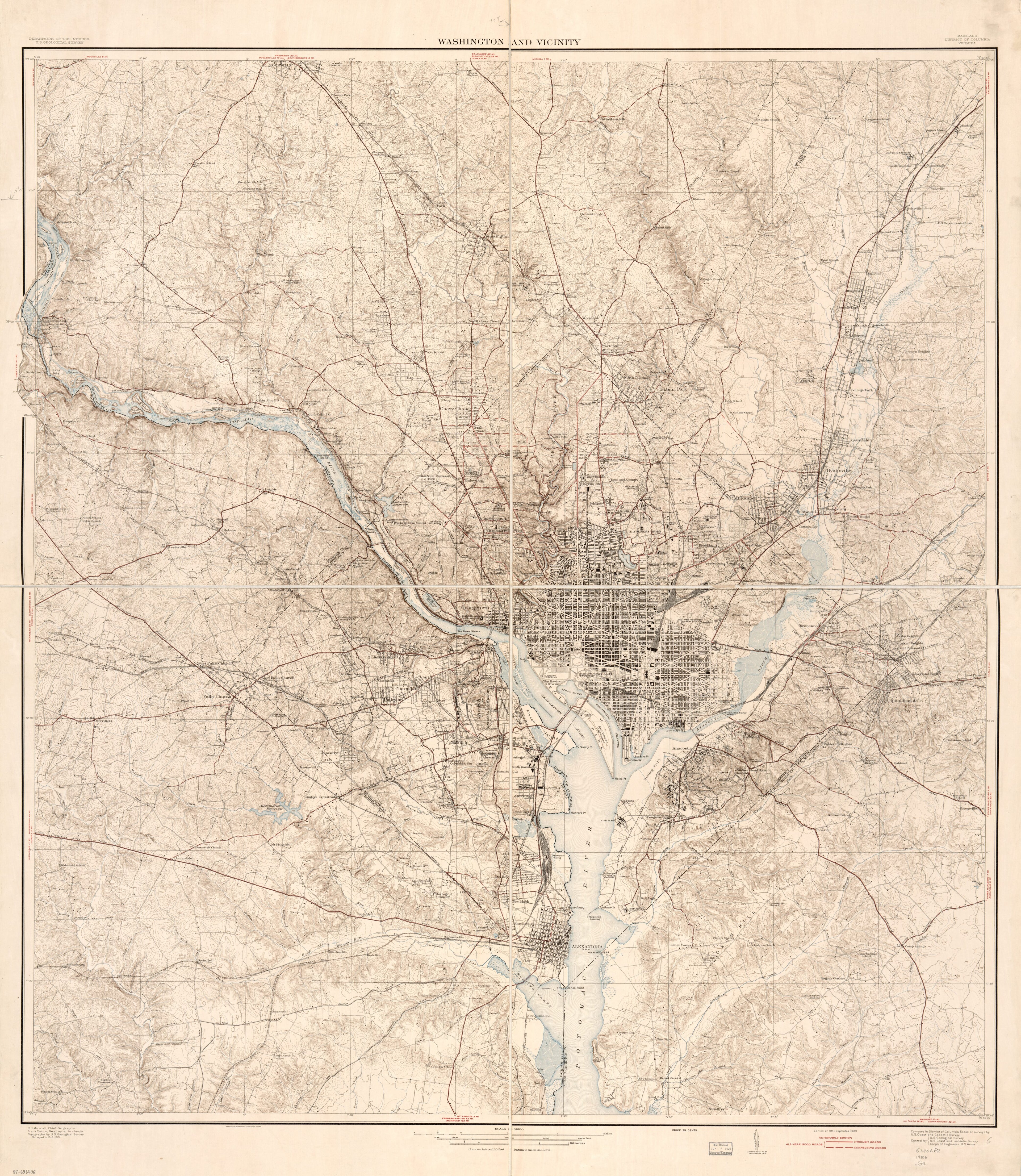 This old map of Washington and Vicinity, Maryland, District of Columbia, Virginia from 1926 was created by Geological Survey (U.S.), R. B. (Robert Bradford) Marshall, Frank Sutton in 1926