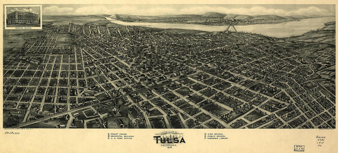This old map of Aero View of Tulsa, Oklahoma, from 1918 was created by Fowler & Kelly in 1918