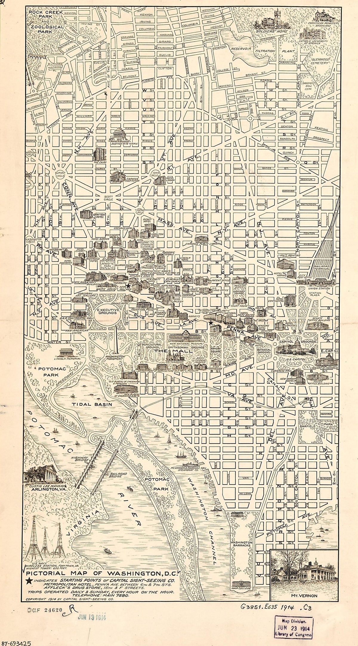 Pictorial Map of Washington, D.C 1914 by Relic Map Company