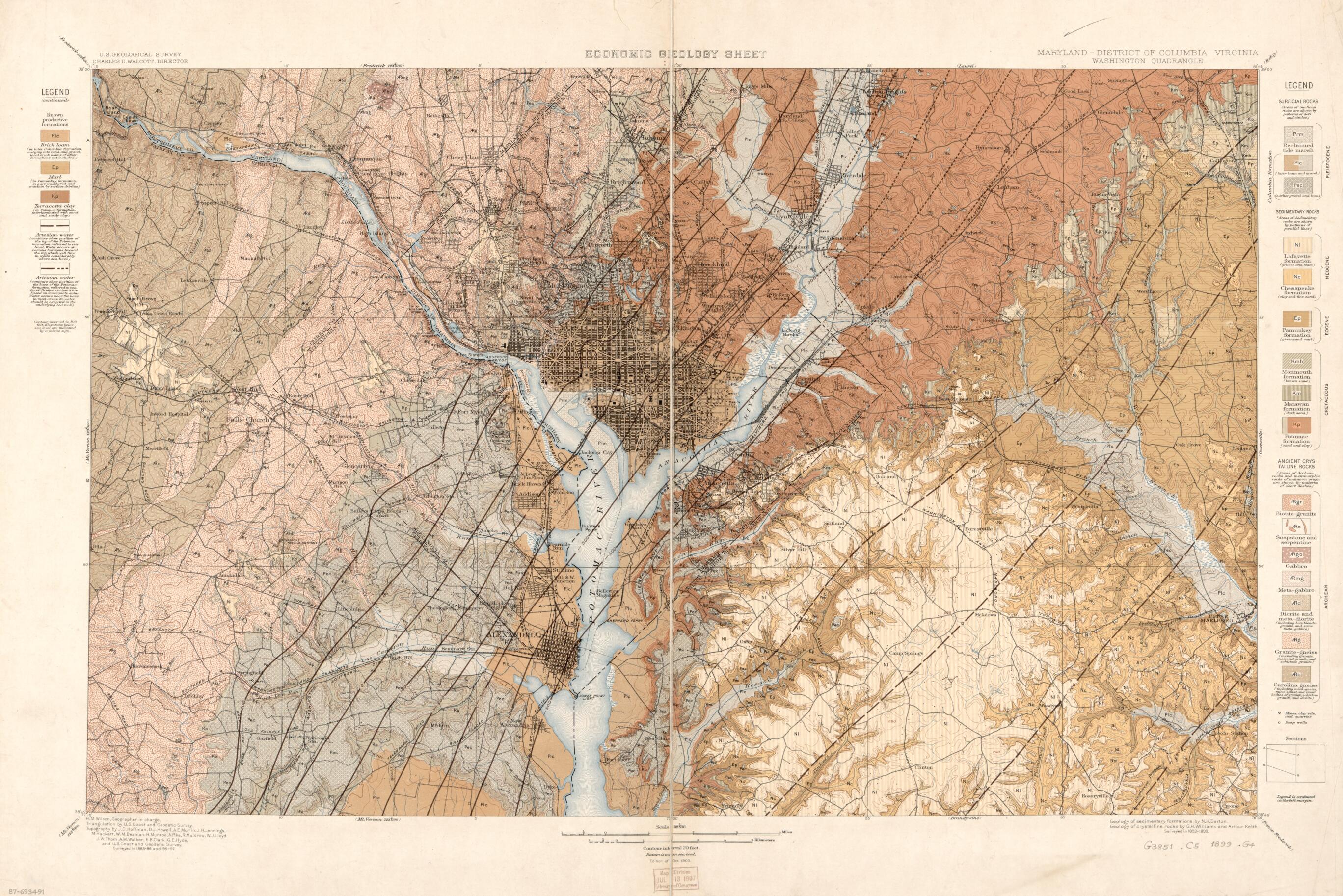 This old map of -District of Columbia--Virginia, Washington Quadrangle from 1899 was created by Nelson Horatio Darton, Geological Survey (U.S.), Arthur Keith, U.S. Coast and Geodetic Survey, George Huntington Williams, Herbert M. (Herbert Michael) Wils