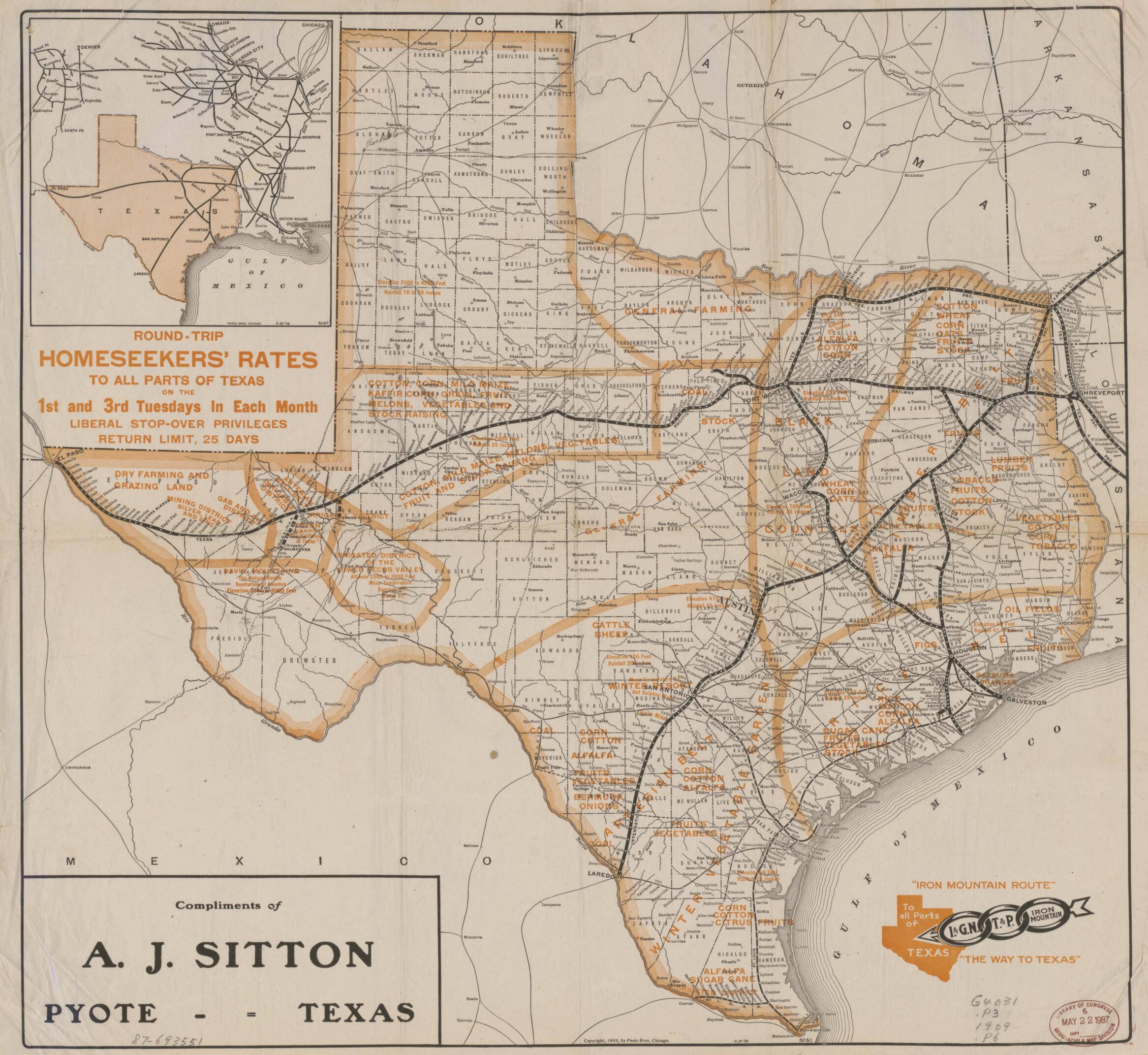 This old map of I. & G.N., T.& P. : Iron Mountain : the Way to Texas from 1909 was created by Poole Brothers in 1909