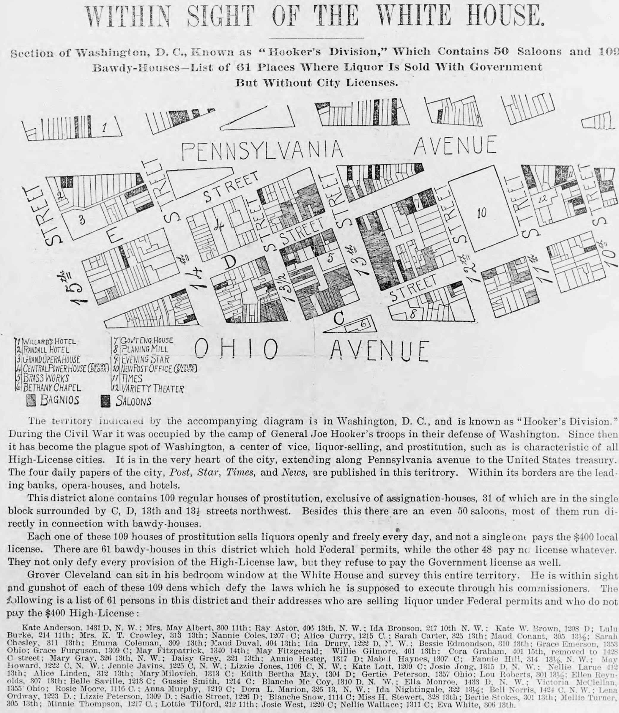 This old map of Houses--list of 61 Places Where Liquor Is Sold With Government sic but Without City Licenses from 1890 was created by in 1890