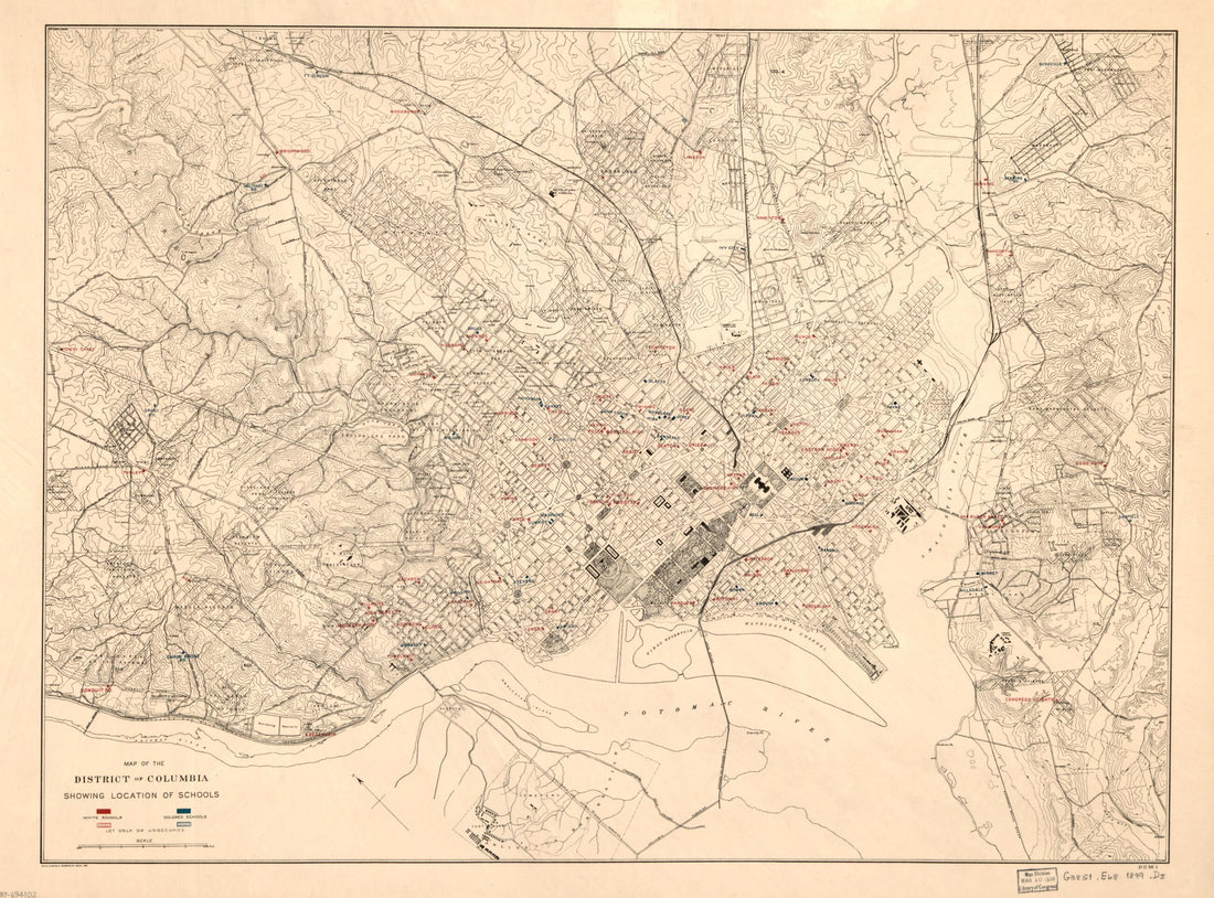 This old map of Map of the District of Columbia Showing Location of Schools from 1899 was created by A. Hoen & Co, District of Columbia in 1899
