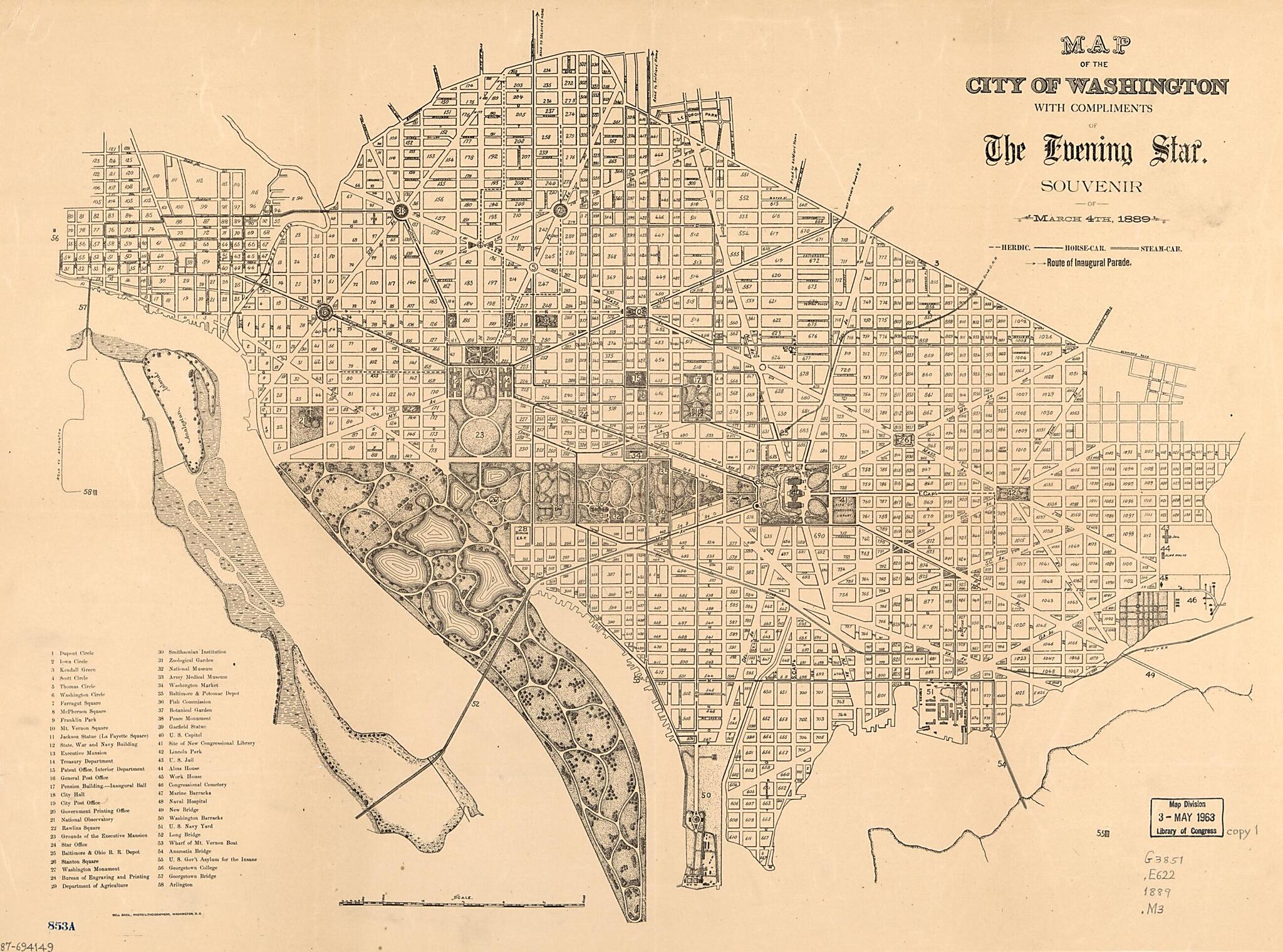 This old map of Map of the City of Washington : Souvenir of March 4th, from 1889 was created by Evening Star Newspaper Co in 1889