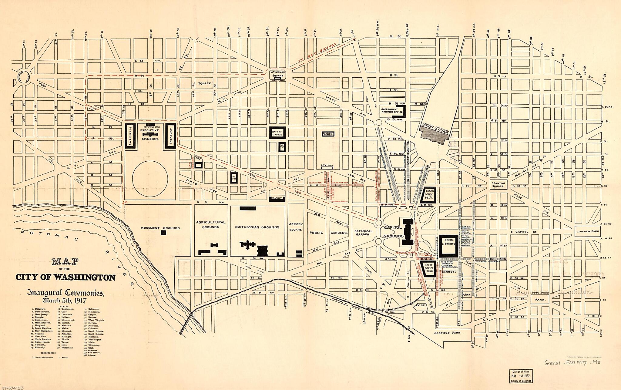This old map of Map of the City of Washington, Inaugural Ceremonies, March 5th, from 1917 was created by Norris Peters Co in 1917