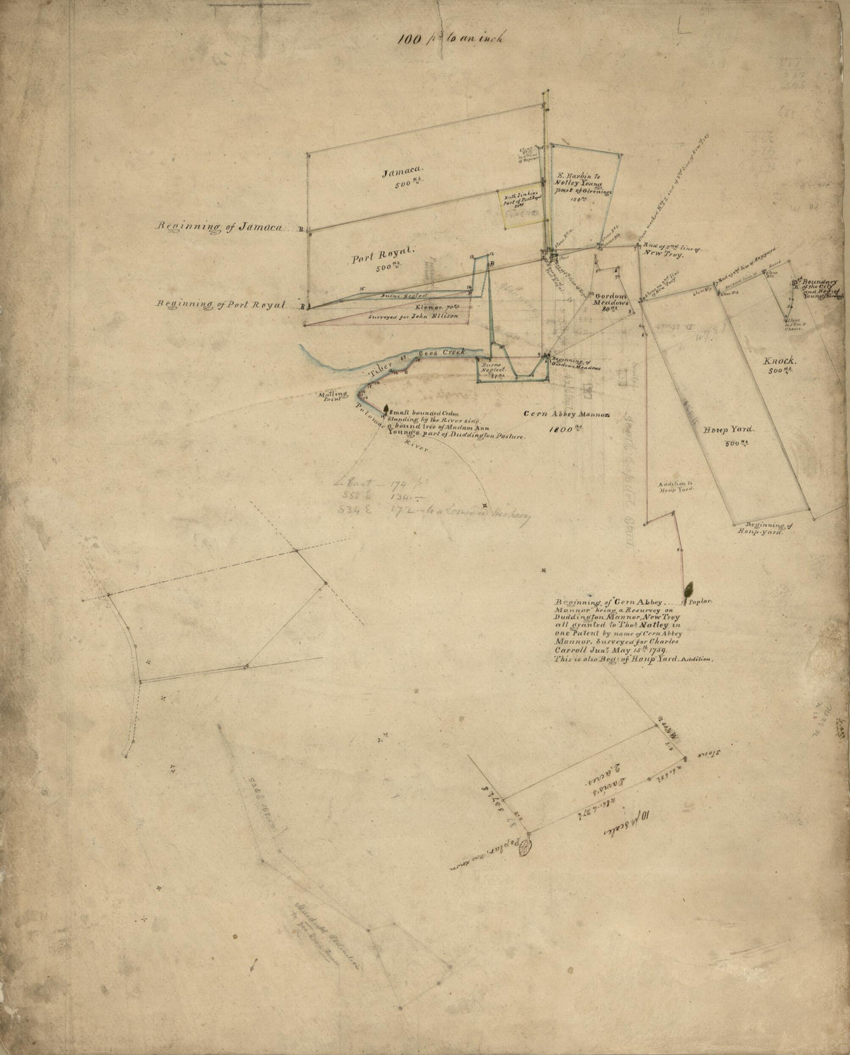Property Survey of Tracts and Land Grants In Part of Maryland Near Tiber Creek, Now Central Washington D.C. 1760 by Relic Map Company