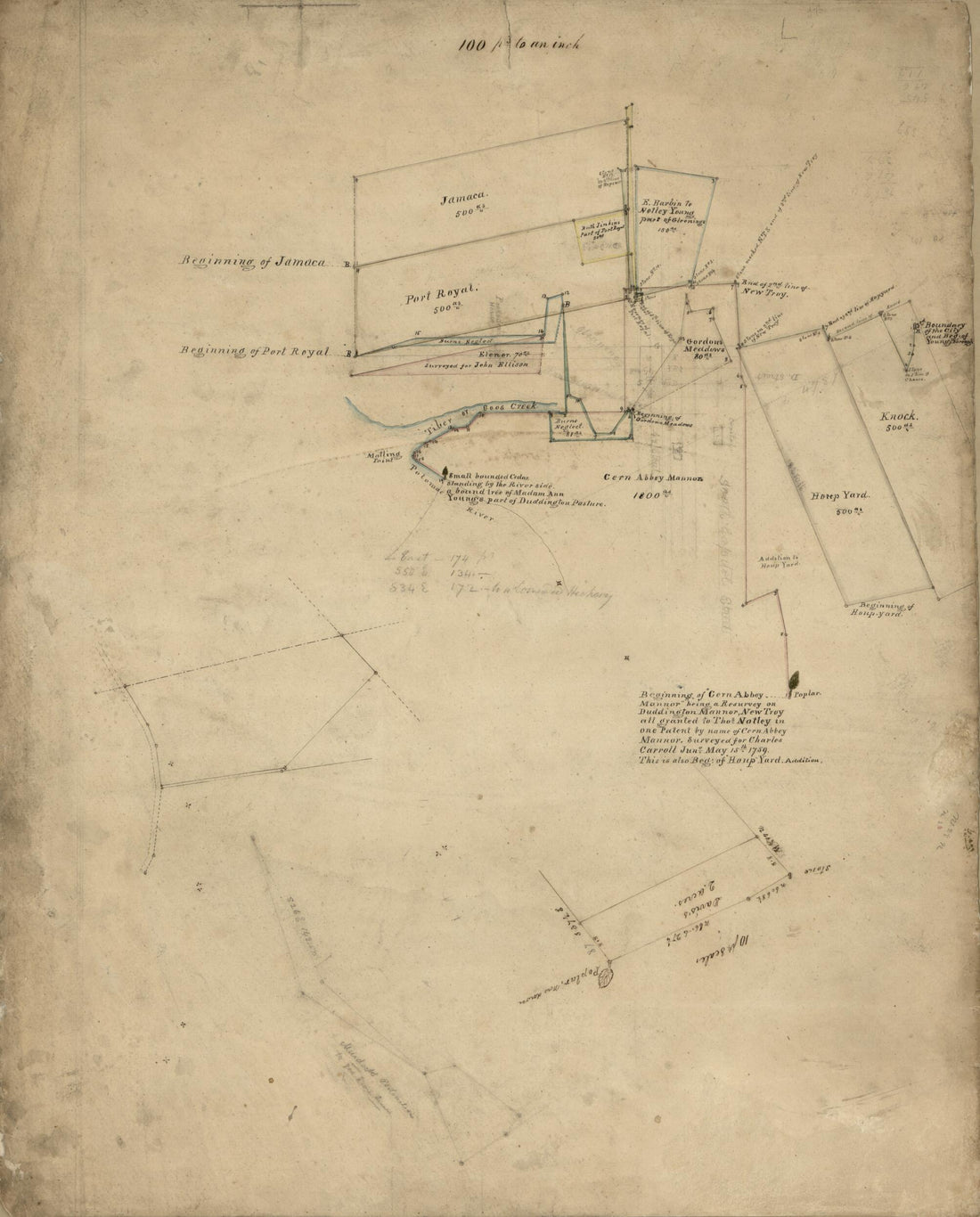 This old map of Property Survey of Tracts and Land Grants In Part of Maryland Near Tiber Creek, Now Central Washington D.C. from 1760 was created by in 1760