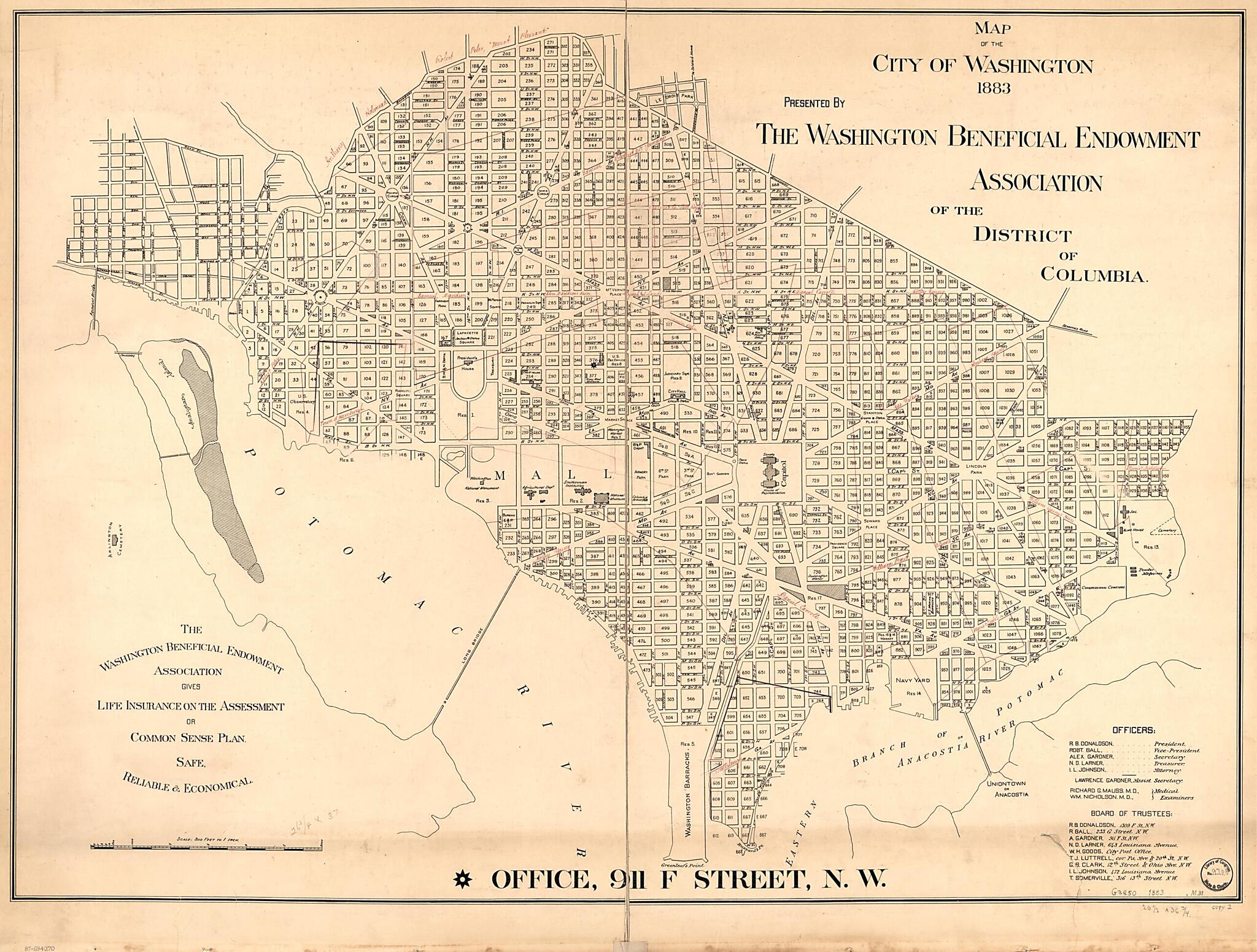 This old map of Map of the City of Washington, from 1883 was created by Washington Beneficial Endowment Association of the District of Columbia in 1883