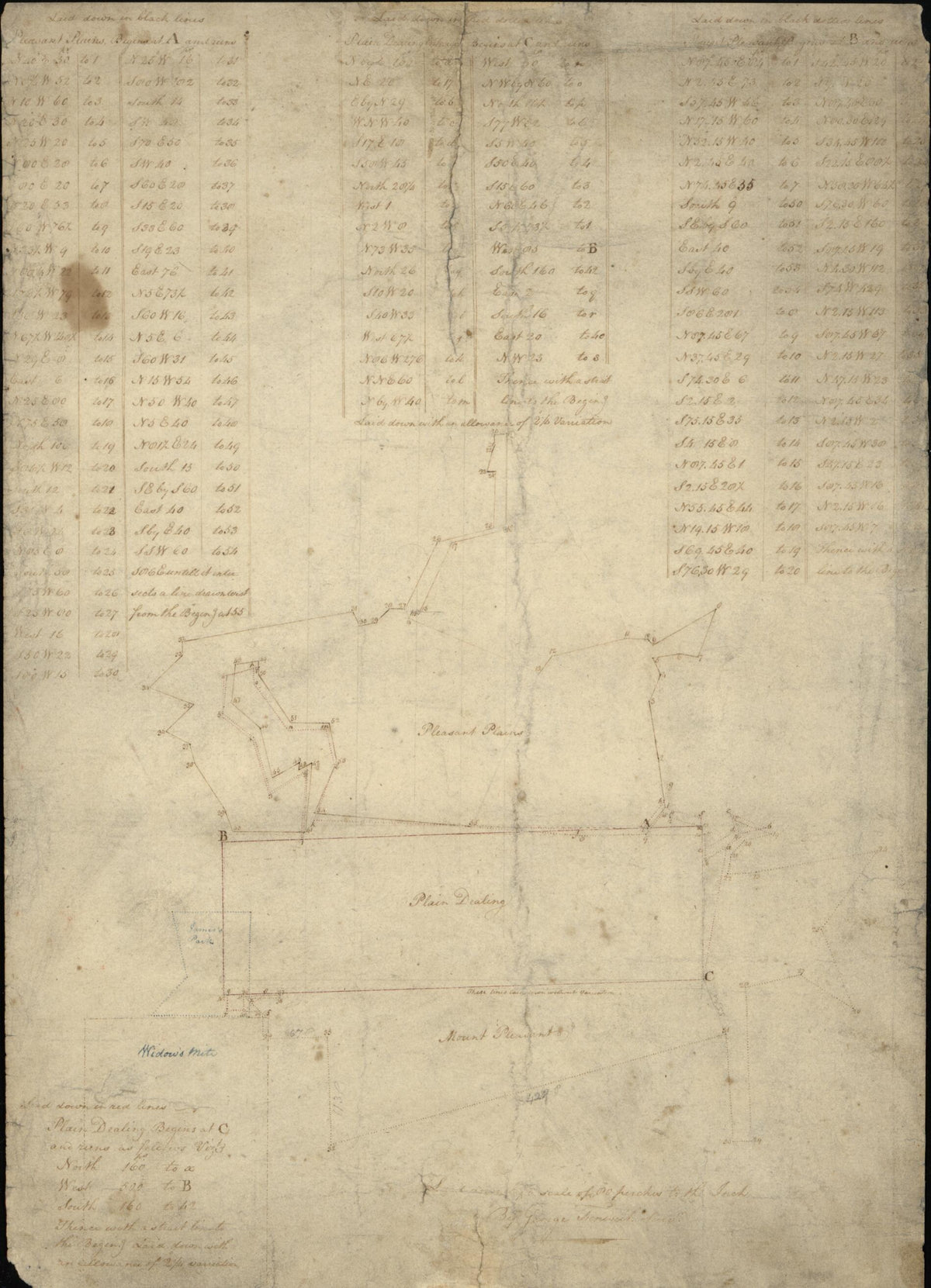 Survey Map of Land Tracts In Washington D.C. Named Pleasant Plains, Plain Dealing and Mount Pleasant 1804 by Relic Map Company