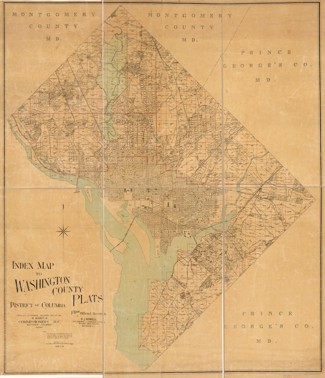 This old map of Index Map to Washington County Plats, District of Columbia : from Official Records from 1891 was created by District of Columbia. Board of Commissioners, D. J. Howell, Matthew Trimble in 1891