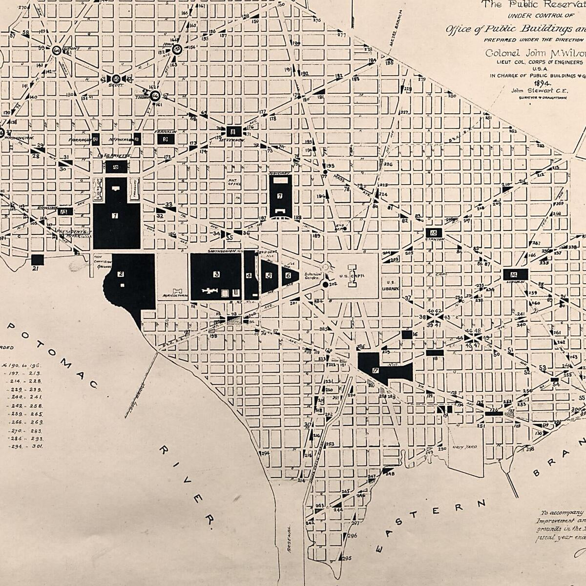 This old map of Map of the City of Washington Showing the Public Reservations Under Control of Office of Public Buildings and Grounds from 1894 was created by John Stewart,  United States. Office of Public Buildings and Grounds, John M. (John Moulder) Wi
