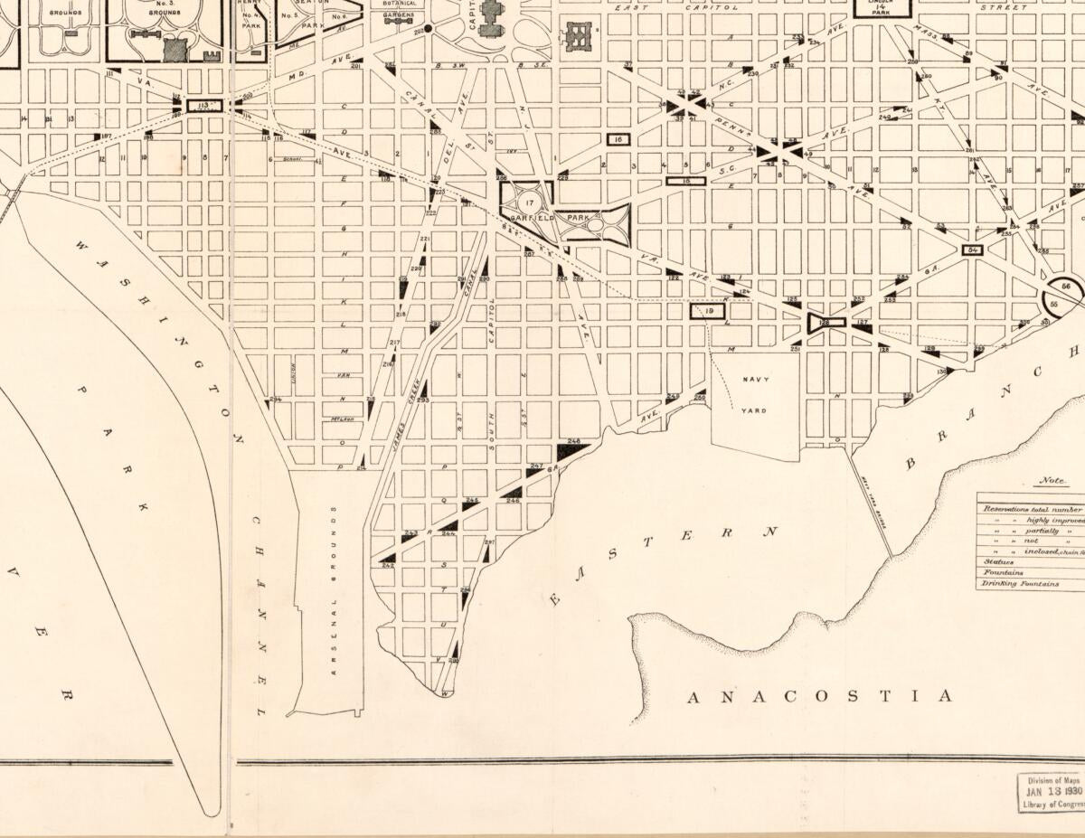 This old map of Map of the City of Washington Showing United States Reservations from 1900 was created by Theo. A. (Theodore Alfred) Bingham, F. F. Gillen, F. D. Owen,  United States. Office of Public Buildings and Grounds in 1900
