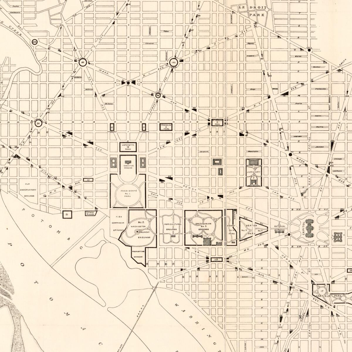 This old map of Map of the City of Washington Showing United States Reservations from 1900 was created by Theo. A. (Theodore Alfred) Bingham, F. F. Gillen, F. D. Owen,  United States. Office of Public Buildings and Grounds in 1900