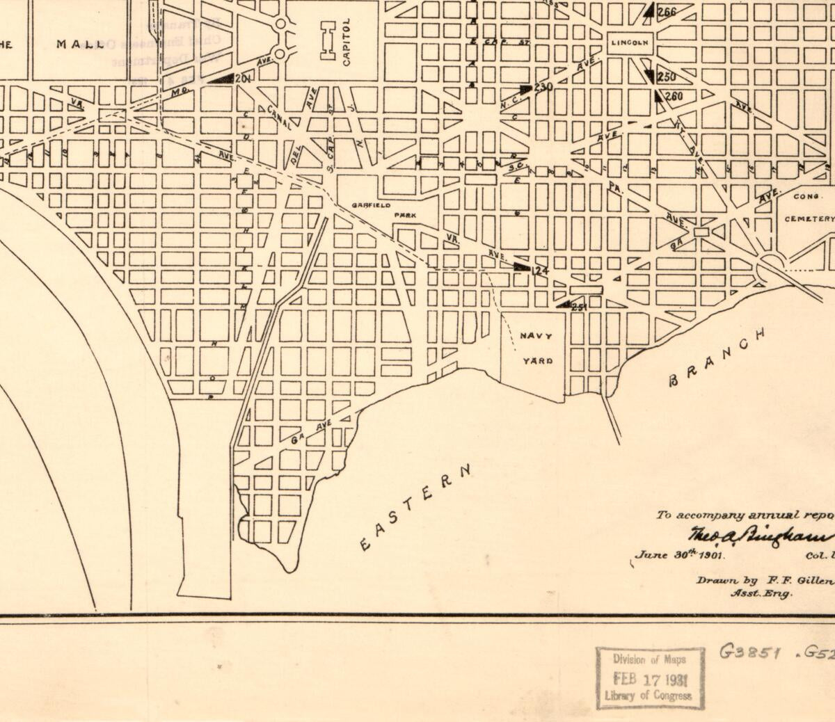 This old map of Map of the City of Washington Showing U.S. Reservations : (in Black) Improved During Fiscal Year Ending June 30th from 1901 was created by Theo. A. (Theodore Alfred) Bingham, F. F. Gillen,  United States. Office of Public Buildings and Gr
