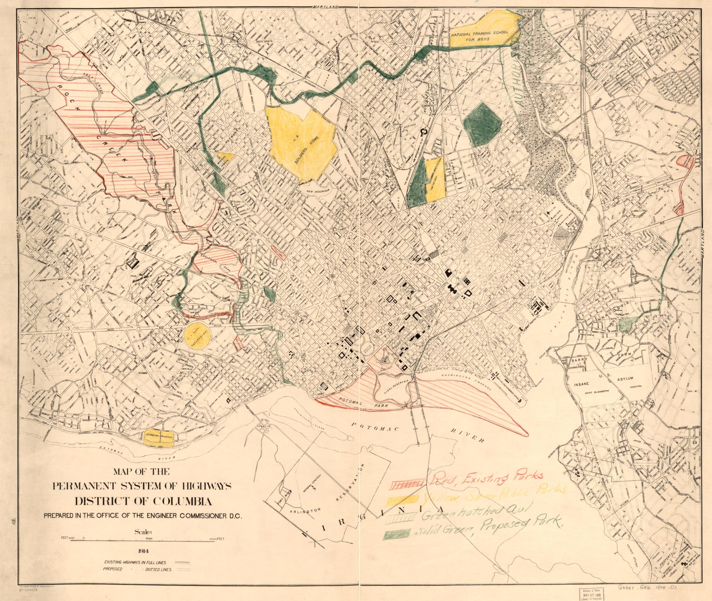 This old map of Map of the Permanent System of Highways, District of Columbia from 1914 was created by Office of the Engineer Commissioner D.C. in 1914