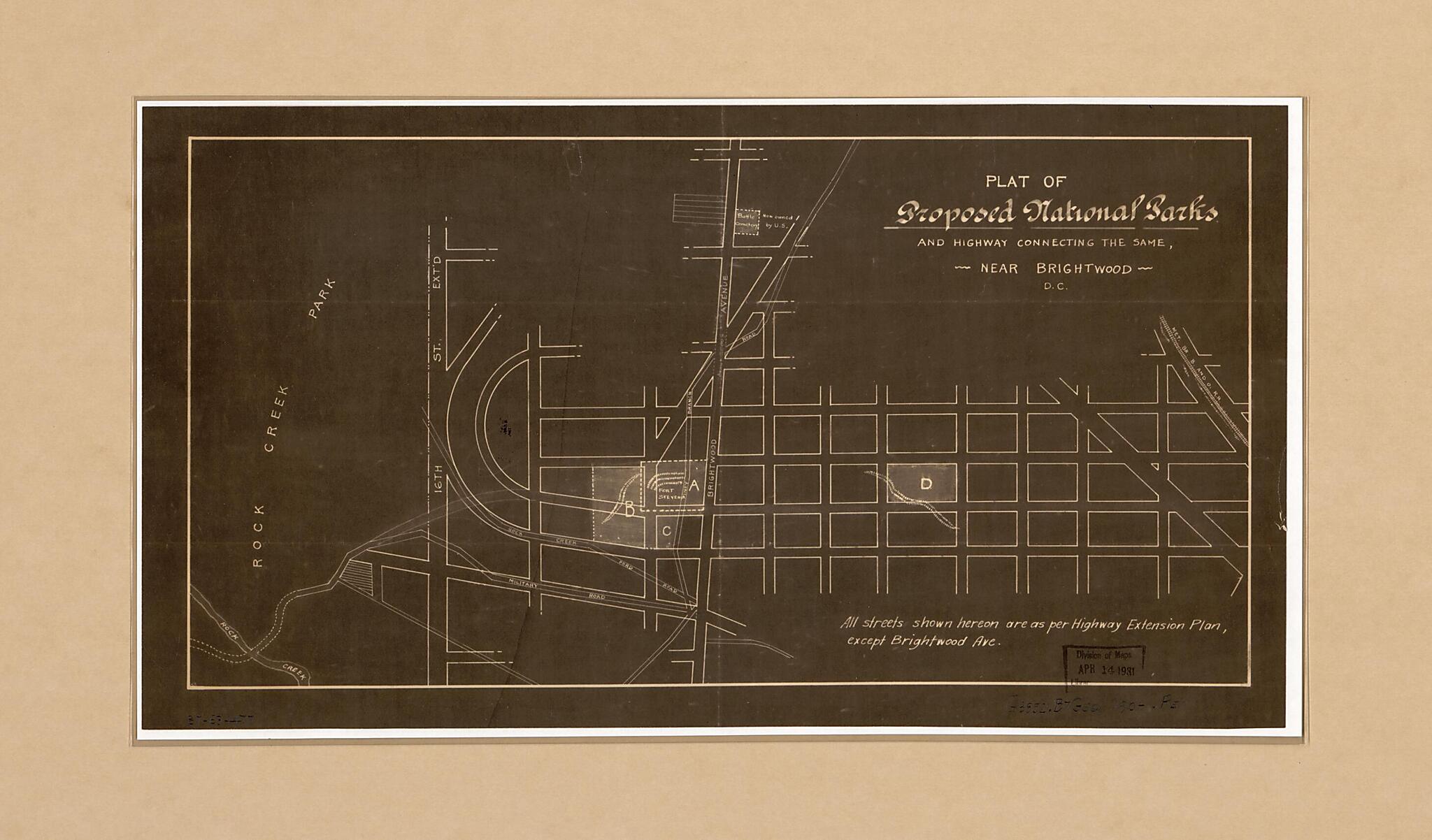 This old map of Plat of Proposed National Parks and Highway Connecting the Same Near Brightwood D.C from 1900 was created by in 1900