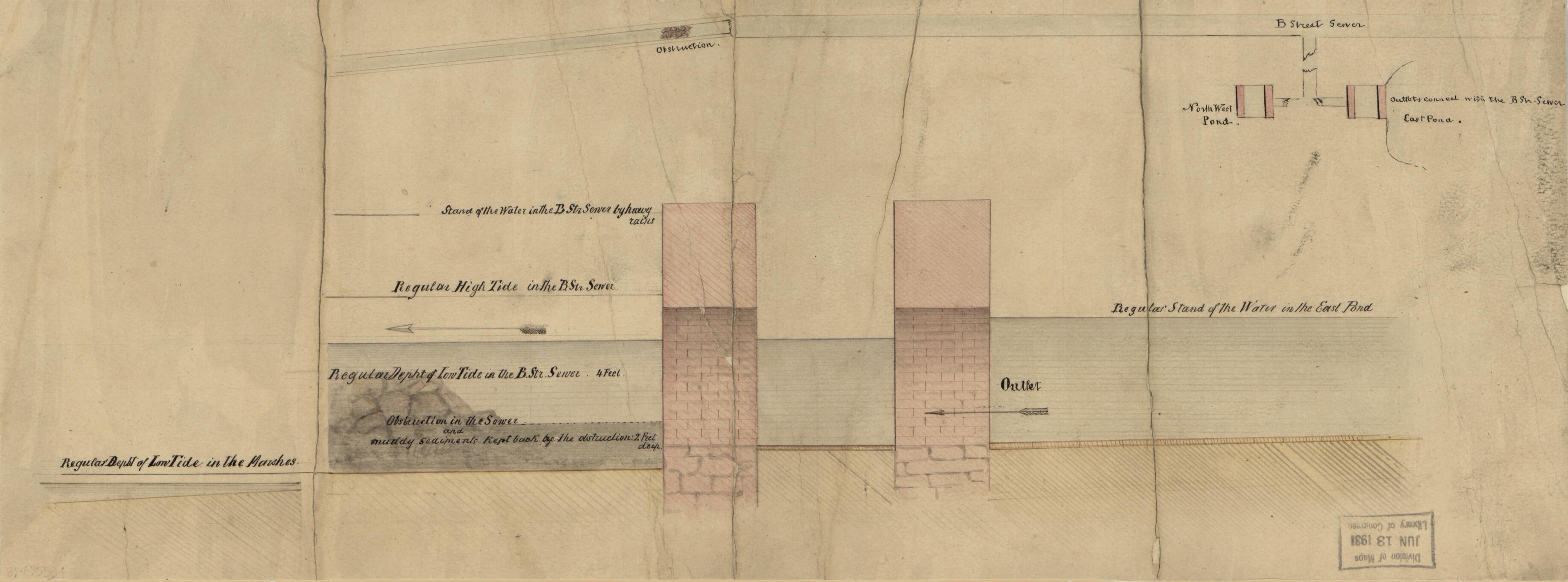This old map of Map of B Street Sewer and Associated Ponds, Washington D.C. from 1800 was created by in 1800