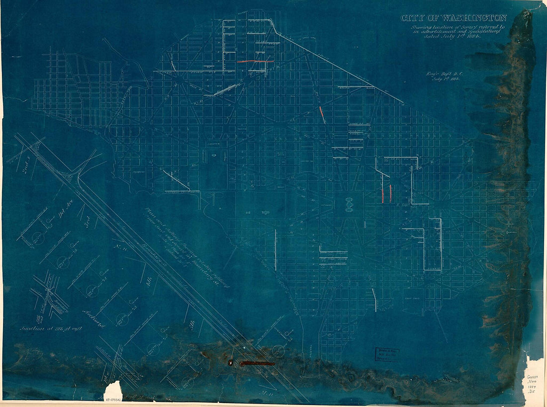This old map of City of Washington Showing Location of Sewers Referred to In Advertisement and Specifications Dated July 1st from 1884 was created by District of Columbia. Engineer Department in 1884