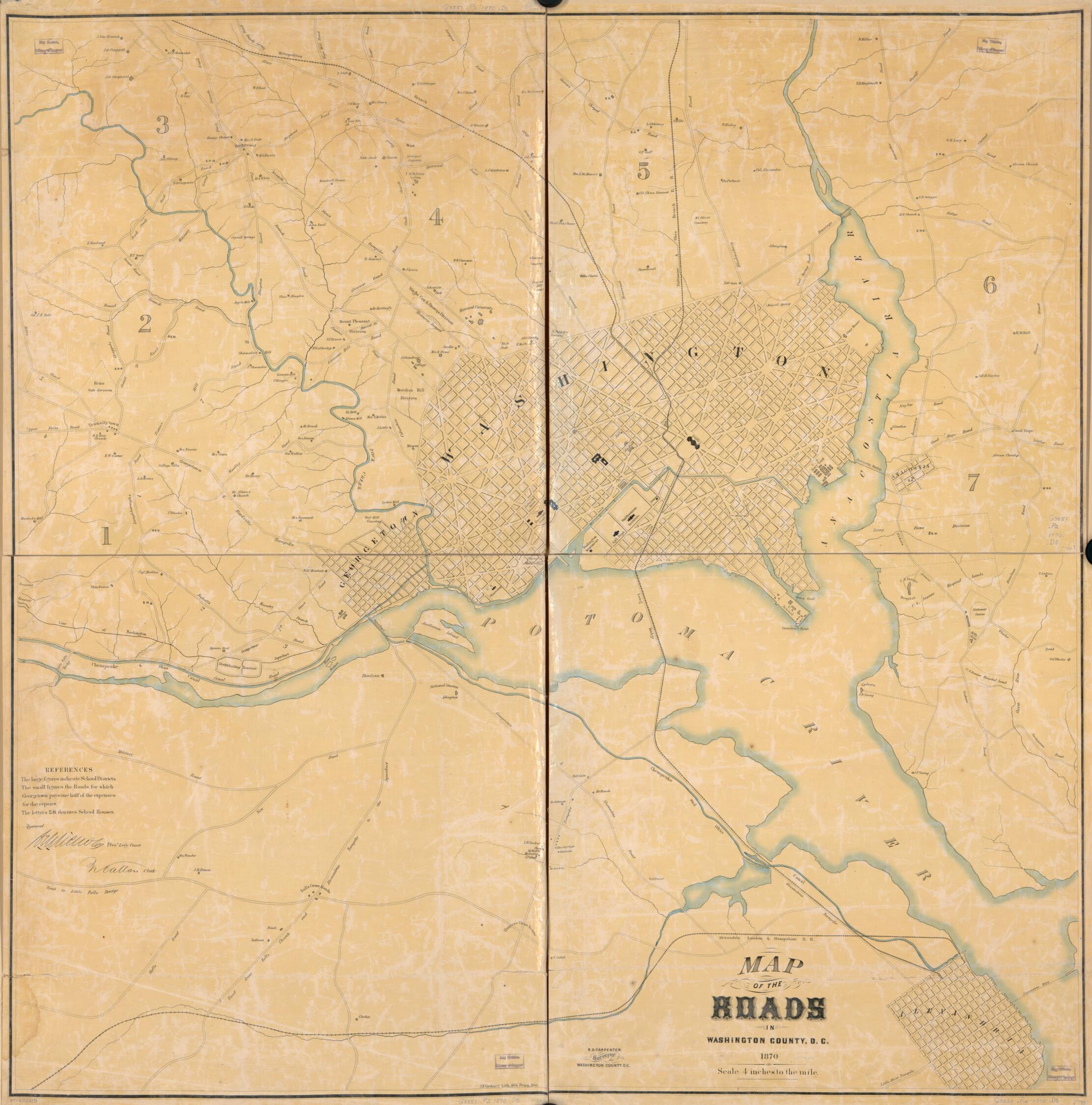 This old map of Map of the Roads In Washington County, D.C from 1870 was created by B. D. (Benjamin D.) Carpenter, District of Columbia. Office of the Surveyor in 1870