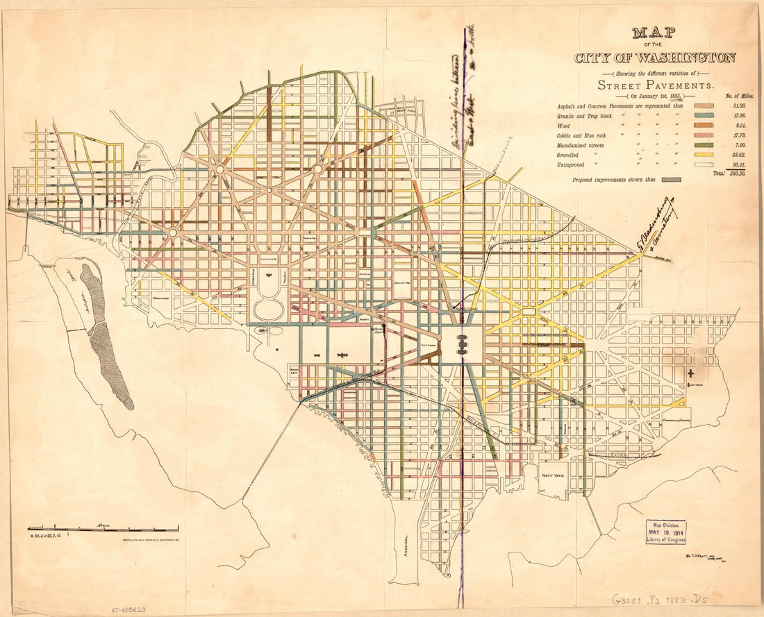 This old map of Map of the City of Washington Showing the Different Varieties of Street Pavements : On Juanuary 1st, from 1883 was created by William T. O. Bruff, District of Columbia. Engineer Department in 1883