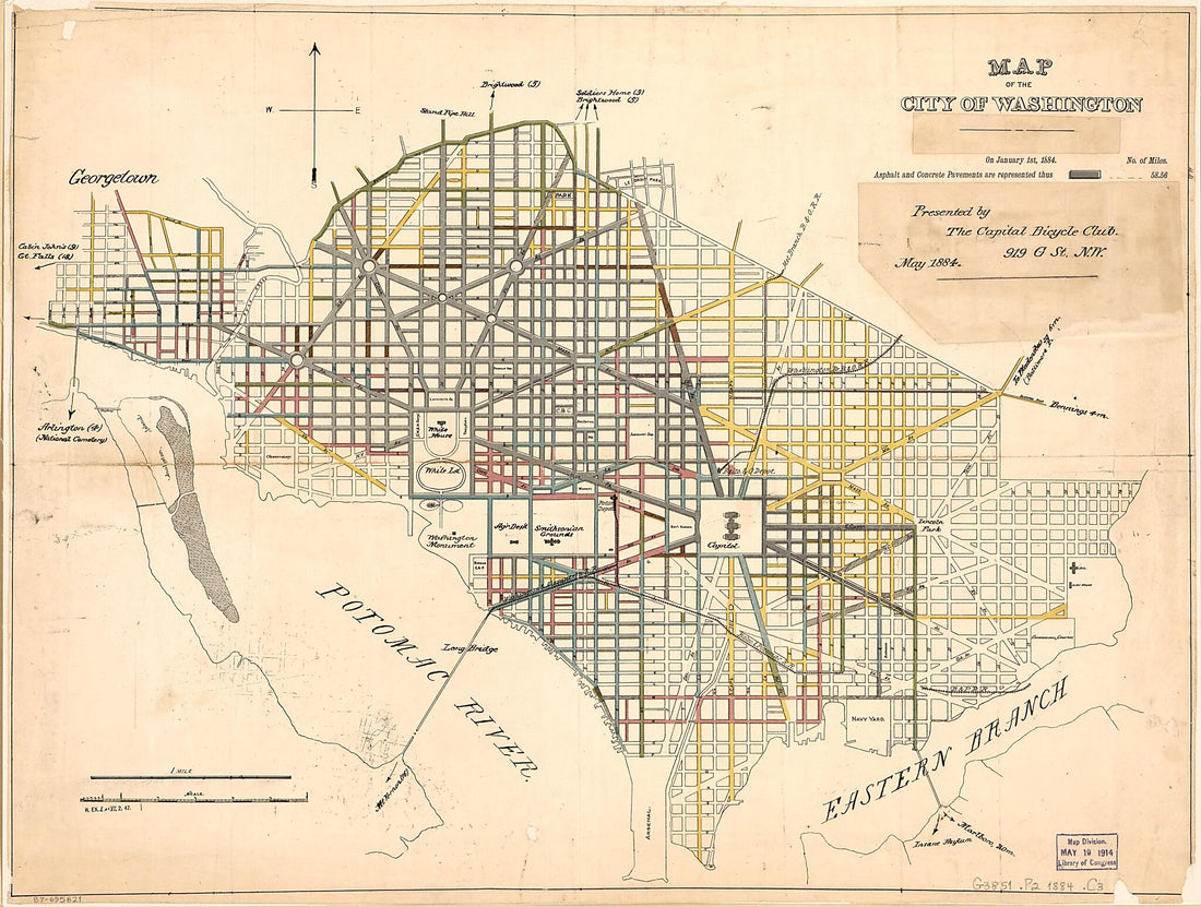 This old map of Map of the City of Washington from 1884 was created by Capital Bicycle Club in 1884
