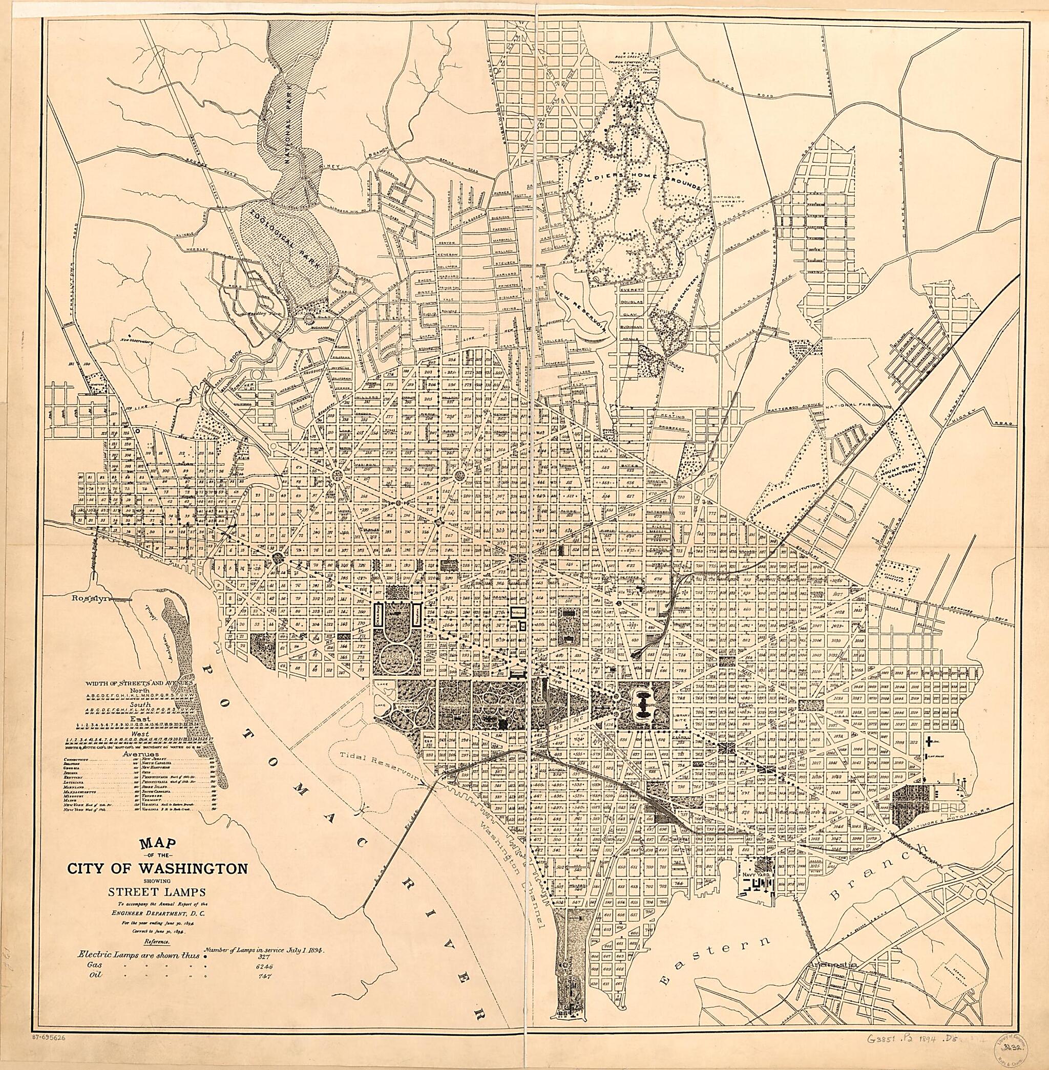 This old map of Map of the City of Washington Showing Street Lamps : to Accompany the Annual Report of the Engineer Department, D.C., for the Year Ending June 30, from 1894 was created by District of Columbia. Engineer Department in 1894