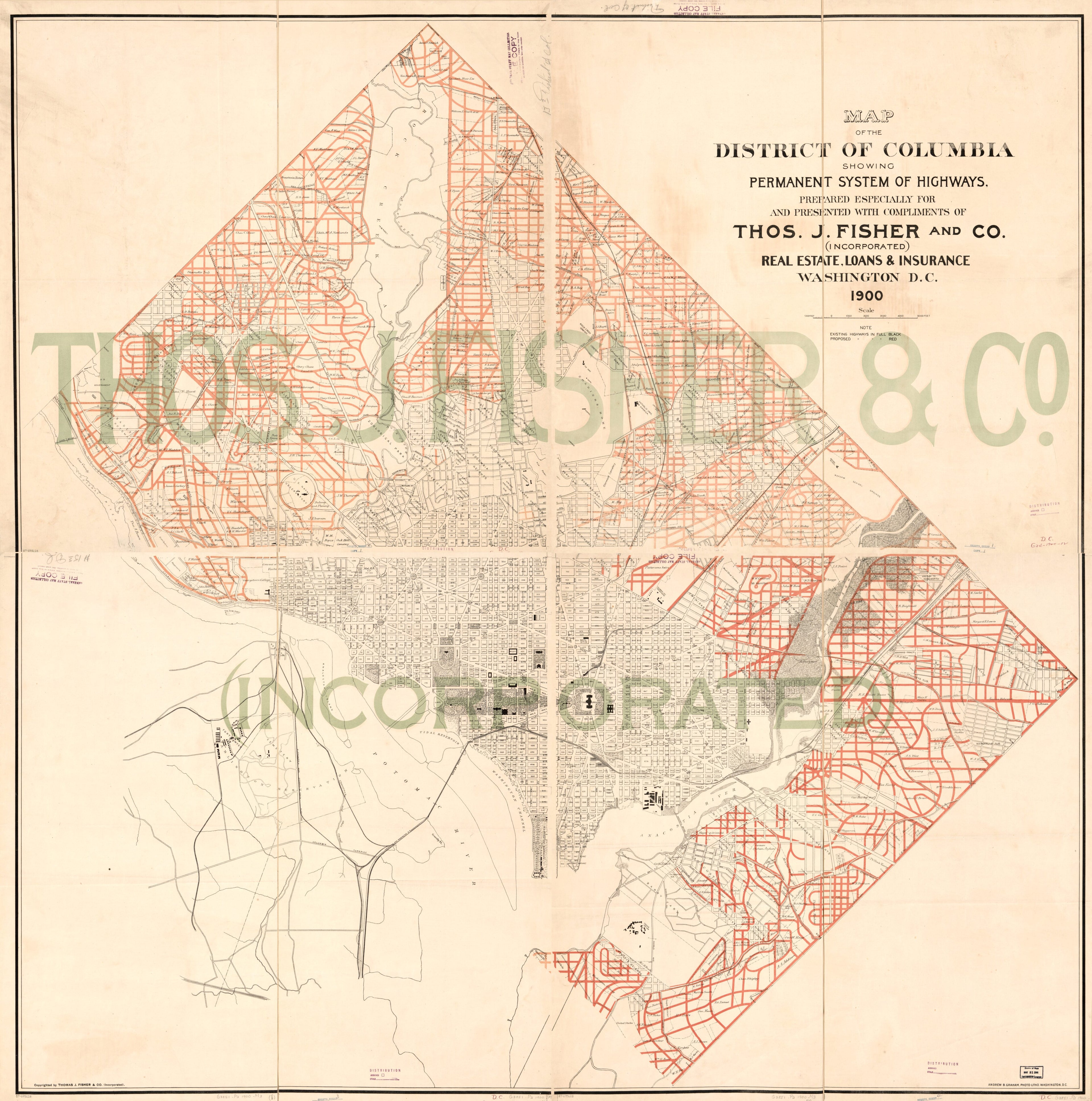 This old map of Map of the District of Columbia Showing Permanent System of Highways from 1900 was created by Thos. J. Fisher and Co in 1900