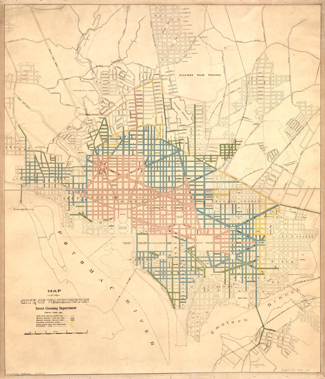 This old map of Map of the City of Washington from 1901 was created by Chas. D. (Charles D.) Cole, District of Columbia. Street Cleaning Department in 1901