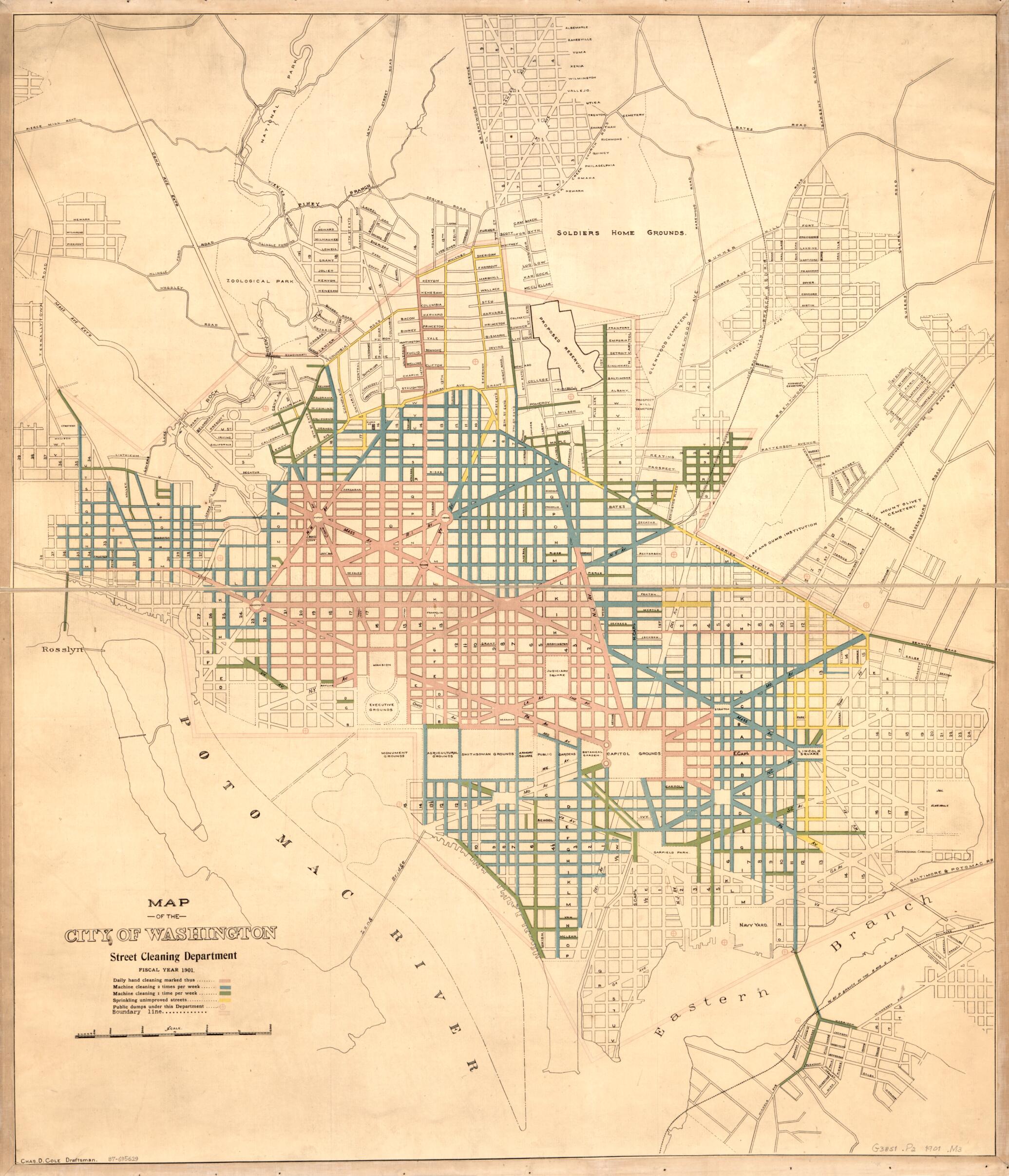 This old map of Map of the City of Washington from 1901 was created by Chas. D. (Charles D.) Cole, District of Columbia. Street Cleaning Department in 1901