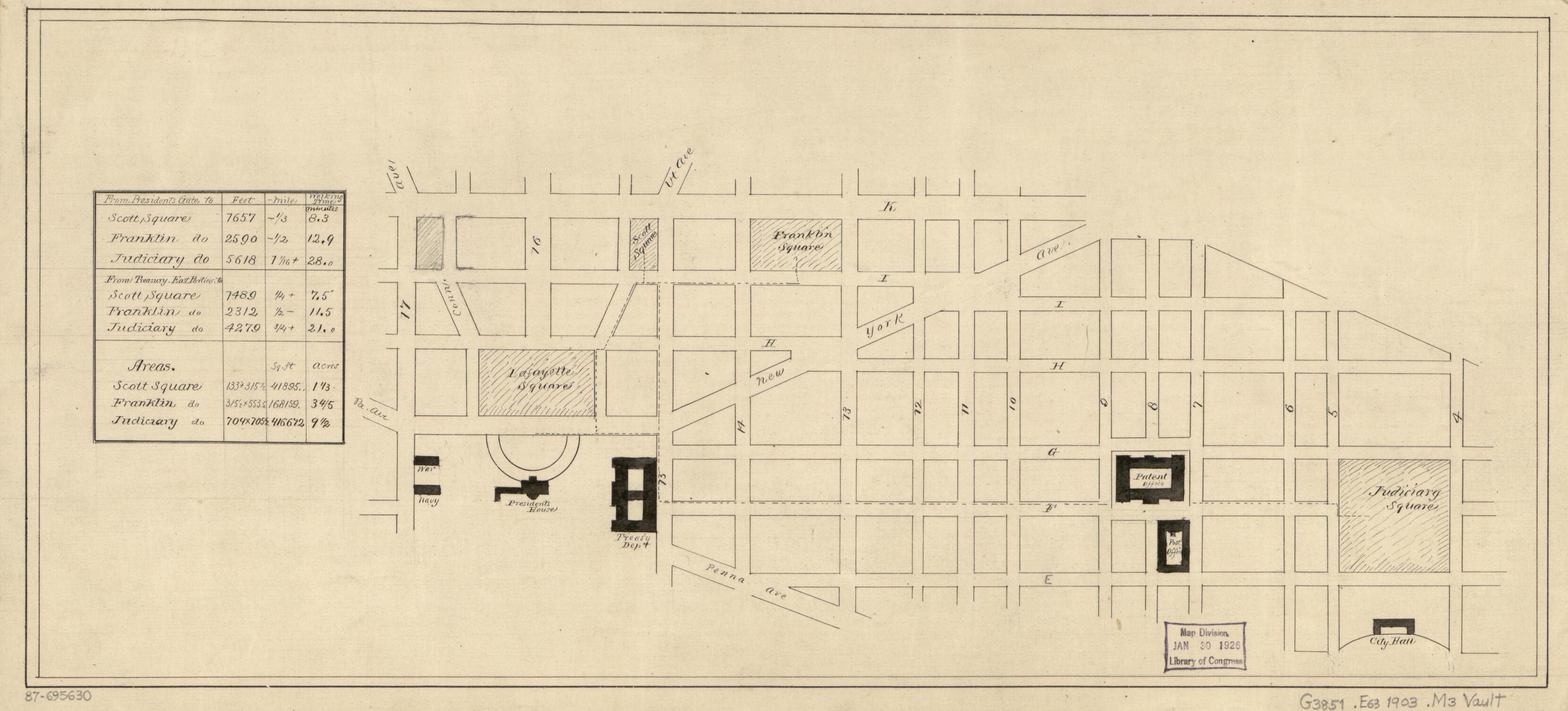 This old map of Map of Washington D.C. Central Business District Showing Walking Routes Between Major Public Buildings and Squares from 1903 was created by in 1903