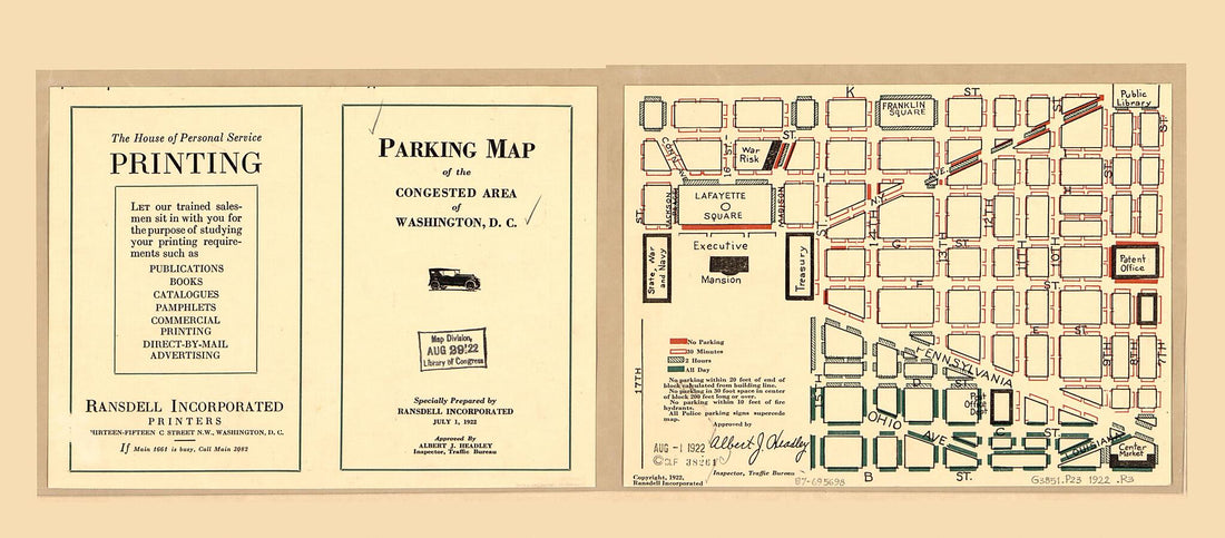 This old map of Parking Map of the Congested Area of Washington, D.C from 1922 was created by Ransdell Incorporated in 1922