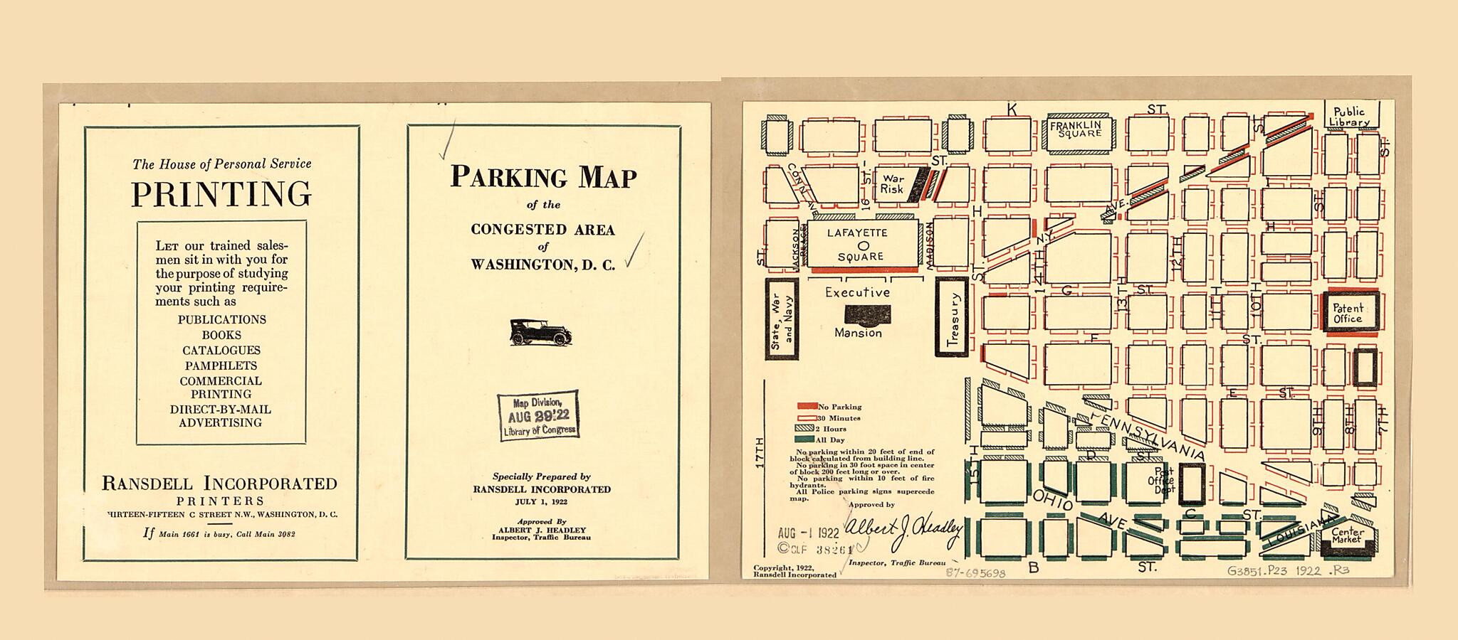 This old map of Parking Map of the Congested Area of Washington, D.C from 1922 was created by Ransdell Incorporated in 1922