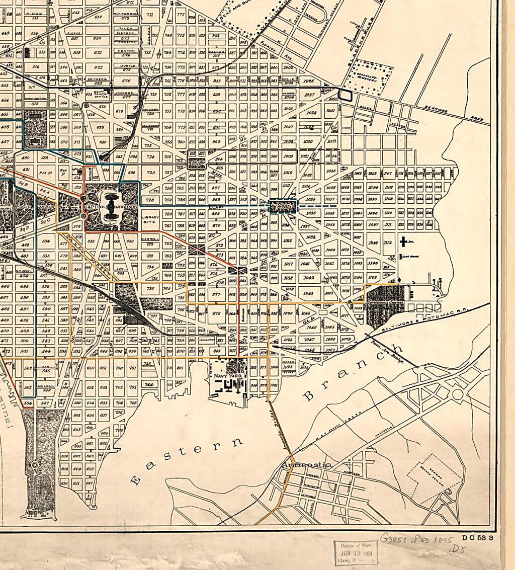 This old map of Map of the City of Washington Showing the Locations of Street Railways In Operation and Chartered Jan. 1, from 1895 : to Accompany the Annual Report of the Engineer Department, D.C was created by  District of Columbia. Engineer Department