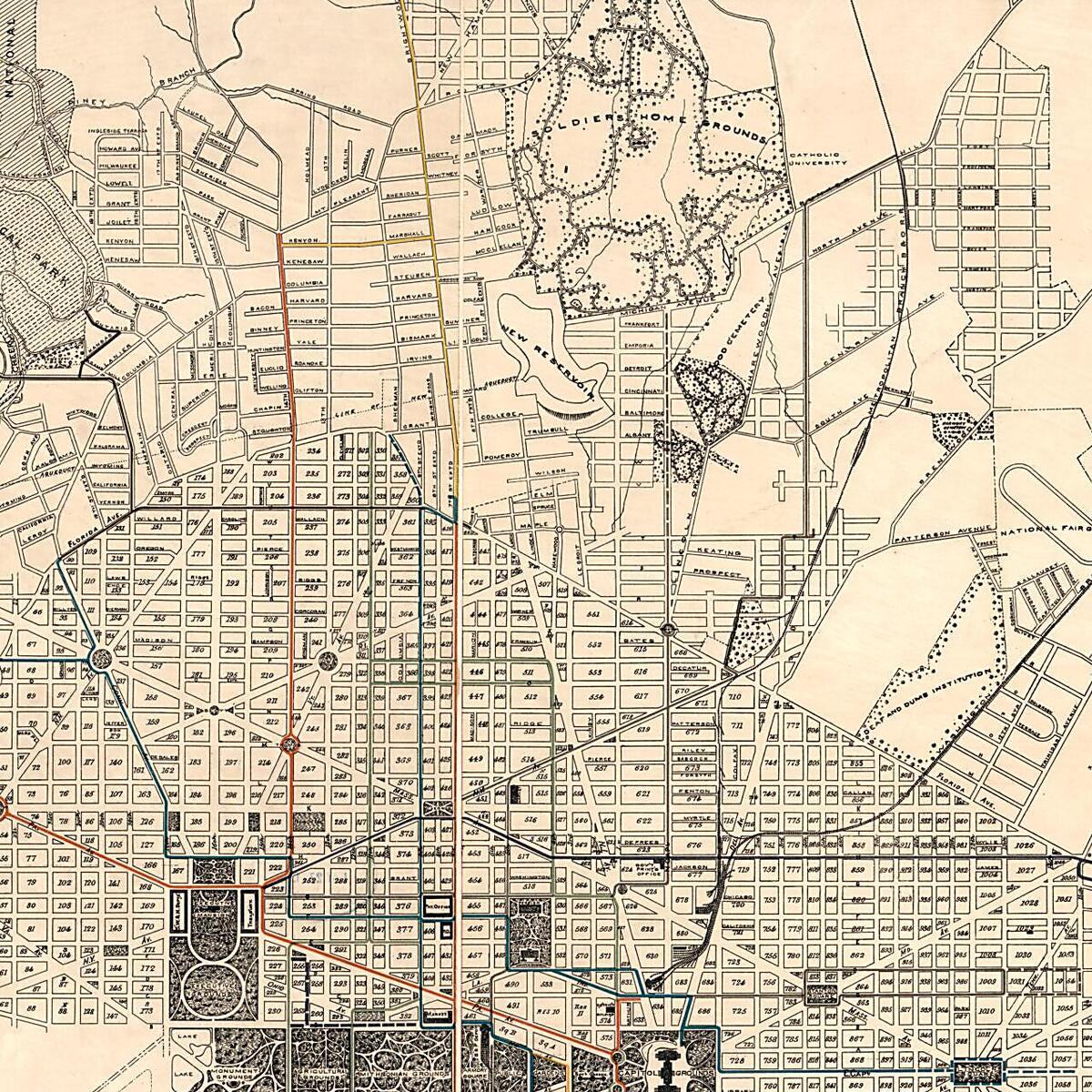 This old map of Map of the City of Washington Showing the Locations of Street Railways In Operation and Chartered Jan. 1, from 1895 : to Accompany the Annual Report of the Engineer Department, D.C was created by  District of Columbia. Engineer Department