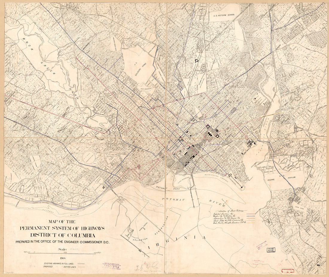 This old map of Map of the Permanent System of Highways, District of Columbia from 1908 was created by Office of the Engineer Commissioner D.C. in 1908