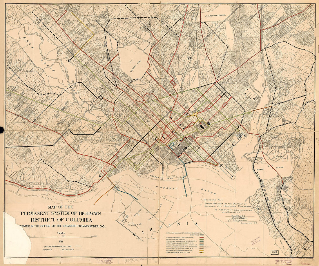 This old map of Street Railways of the District of Columbia With Proposed Extensions : to Accompany Communication of March 20, from 1912 was created by District of Columbia. Board of Commissioners, Office of the Engineer Commissioner D.C., United Stat