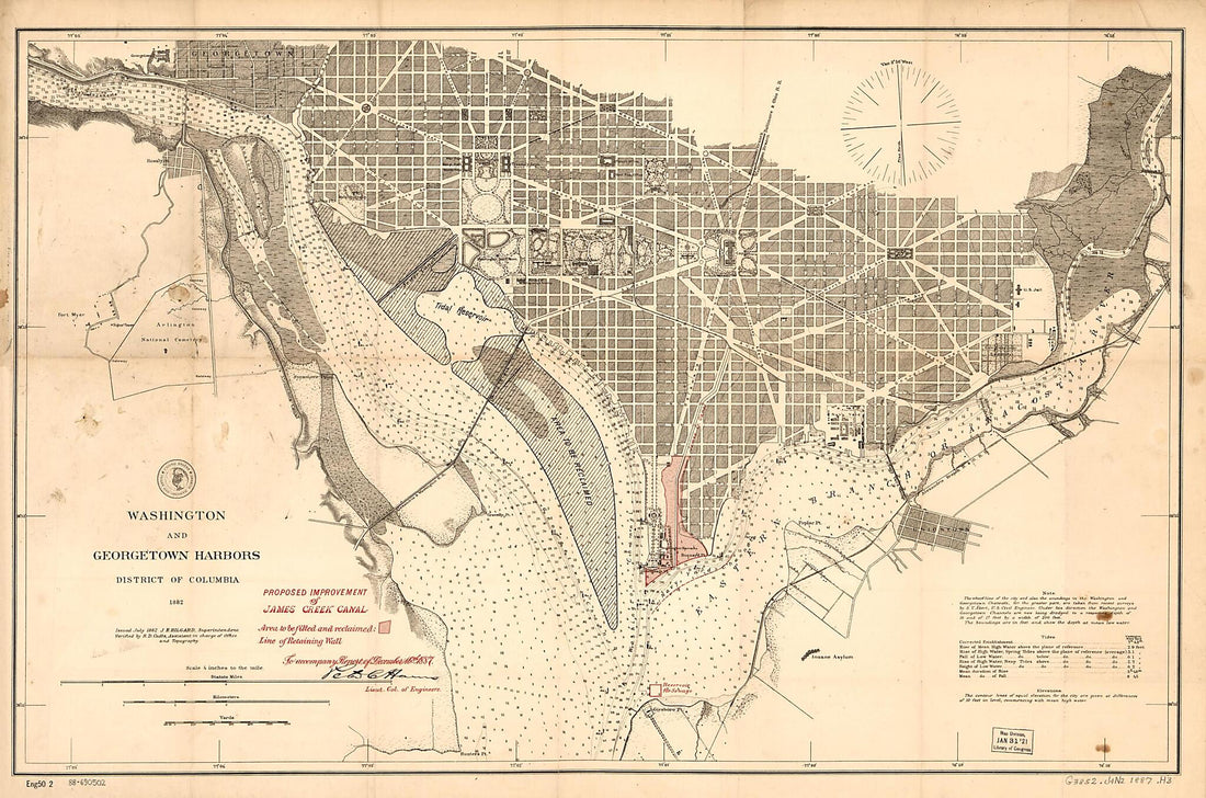 This old map of Proposed Improvement of James Creek Canal from 1887 was created by Peter C. (Peter Conover) Hains, J. E. (Julius Erasmus) Hilgard, U.S. Coast and Geodetic Survey in 1887